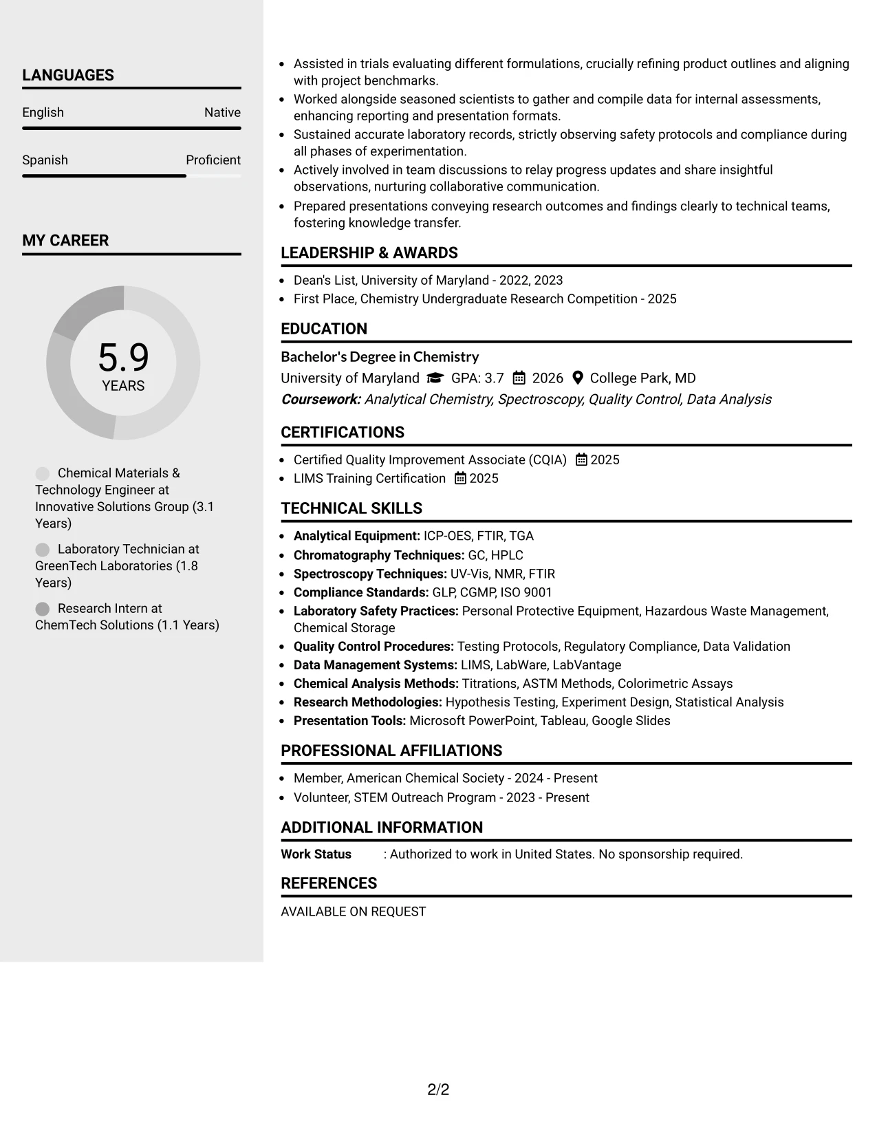 Resume Example Page 2