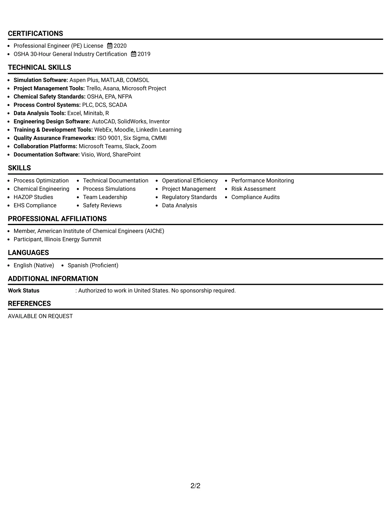 Resume Example Page 2