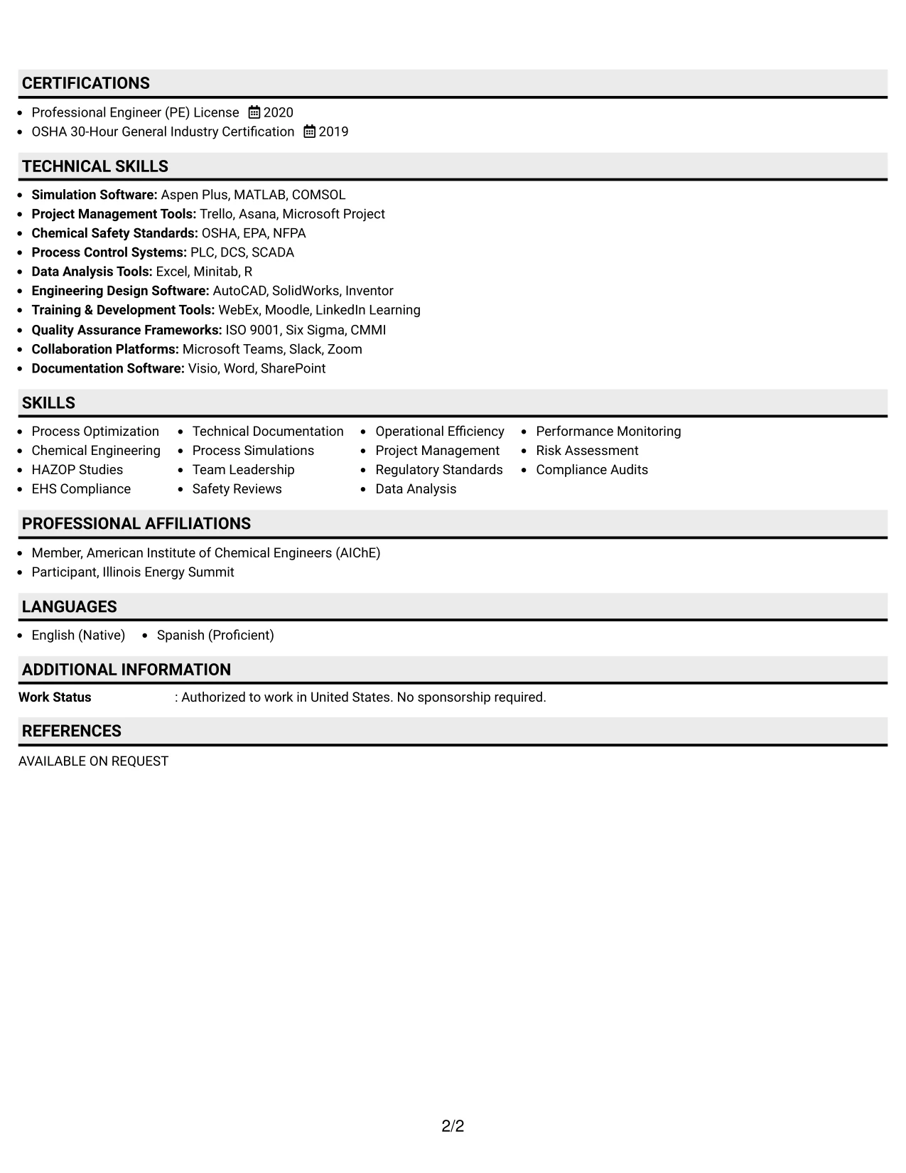 Resume Example Page 2