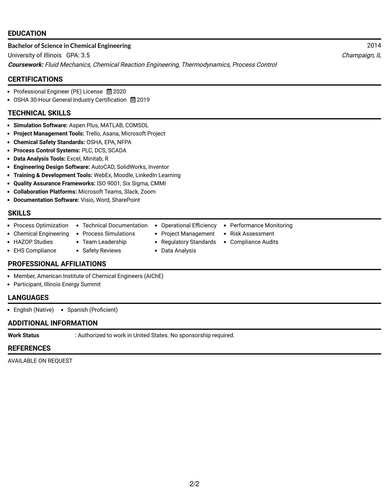 Resume Example Page 2