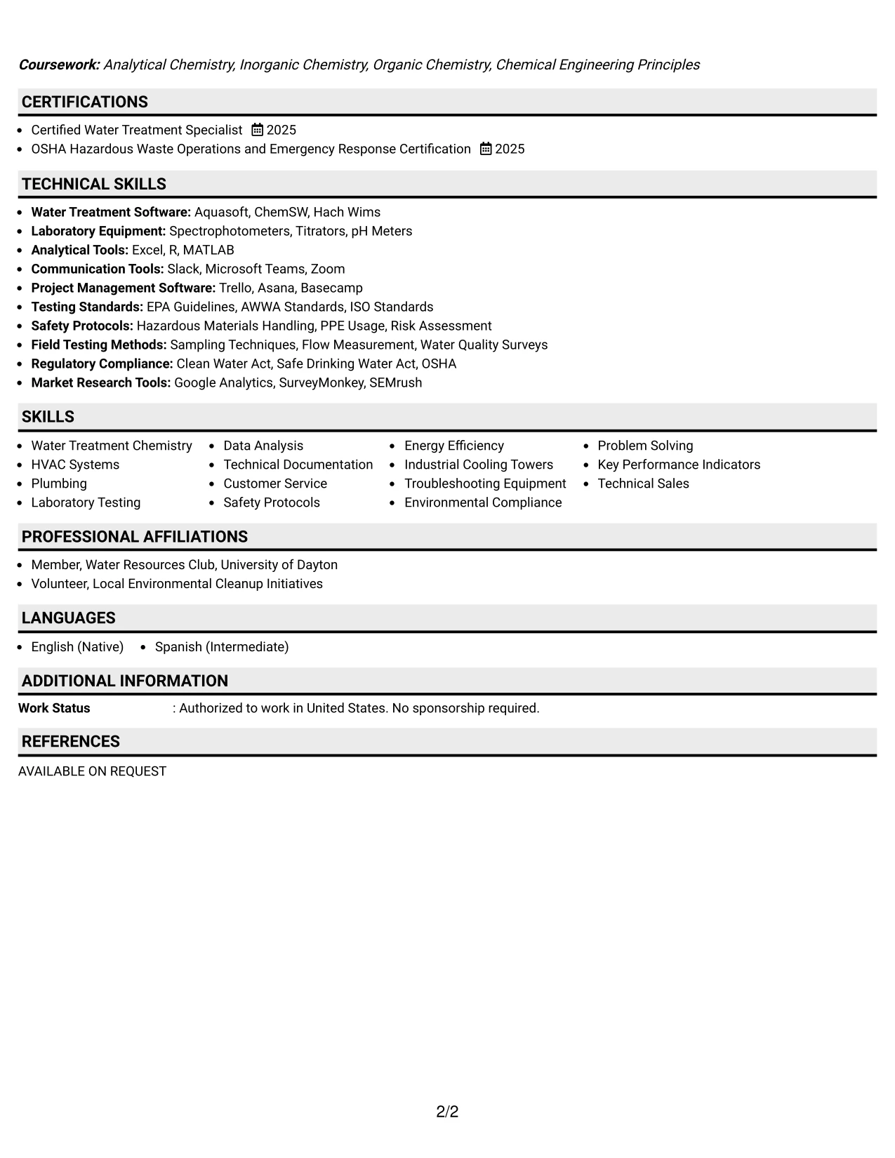 Resume Example Page 2
