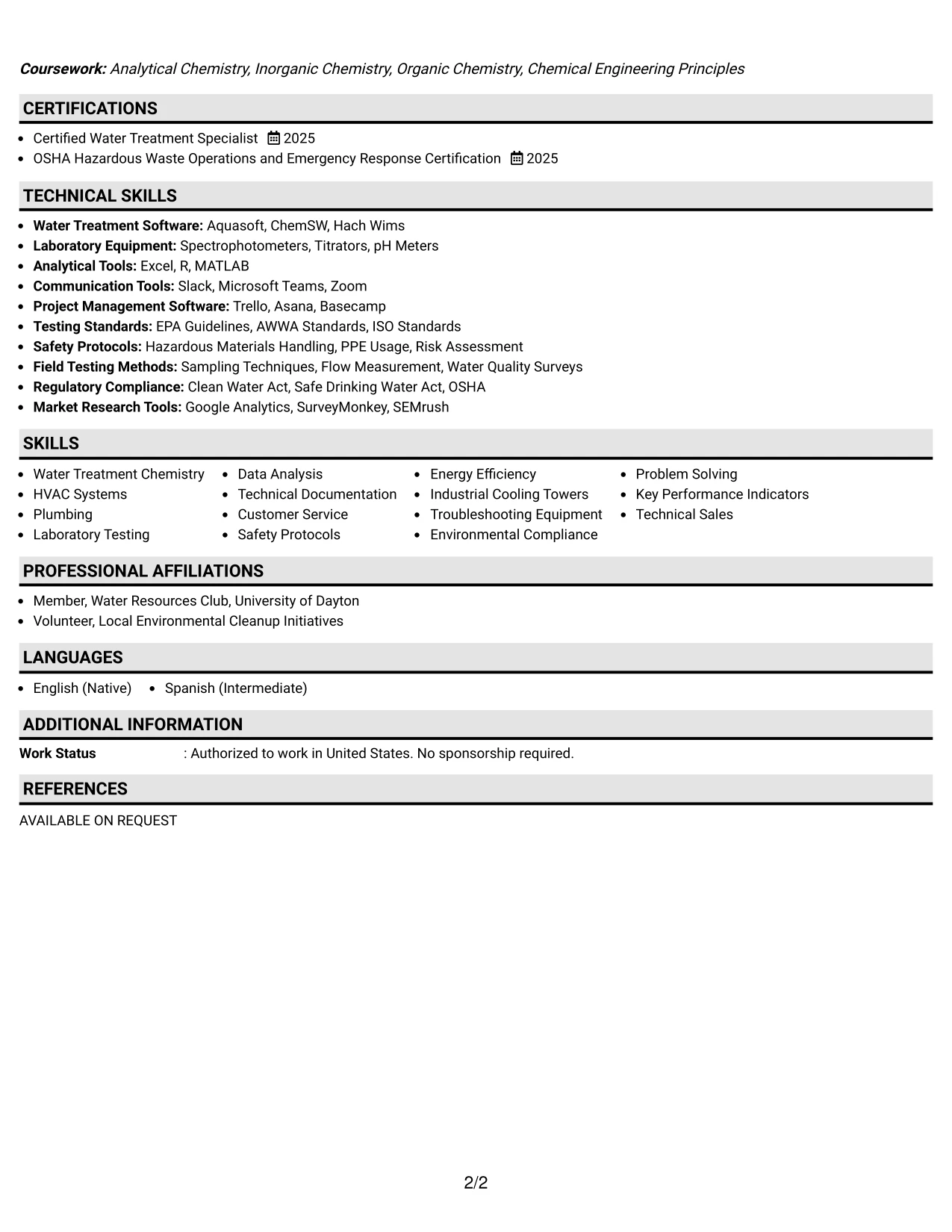 Resume Example Page 2