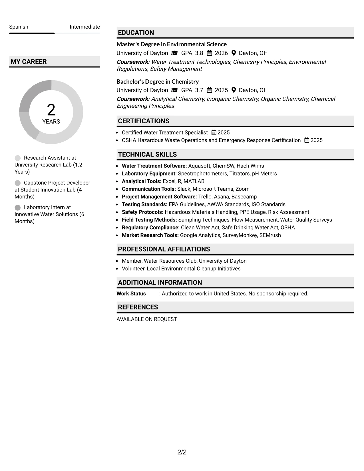Resume Example Page 2