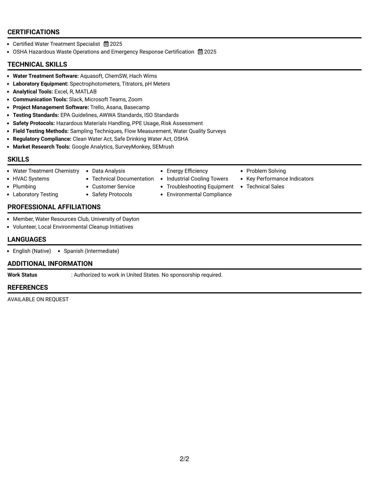 Resume Example Page 2