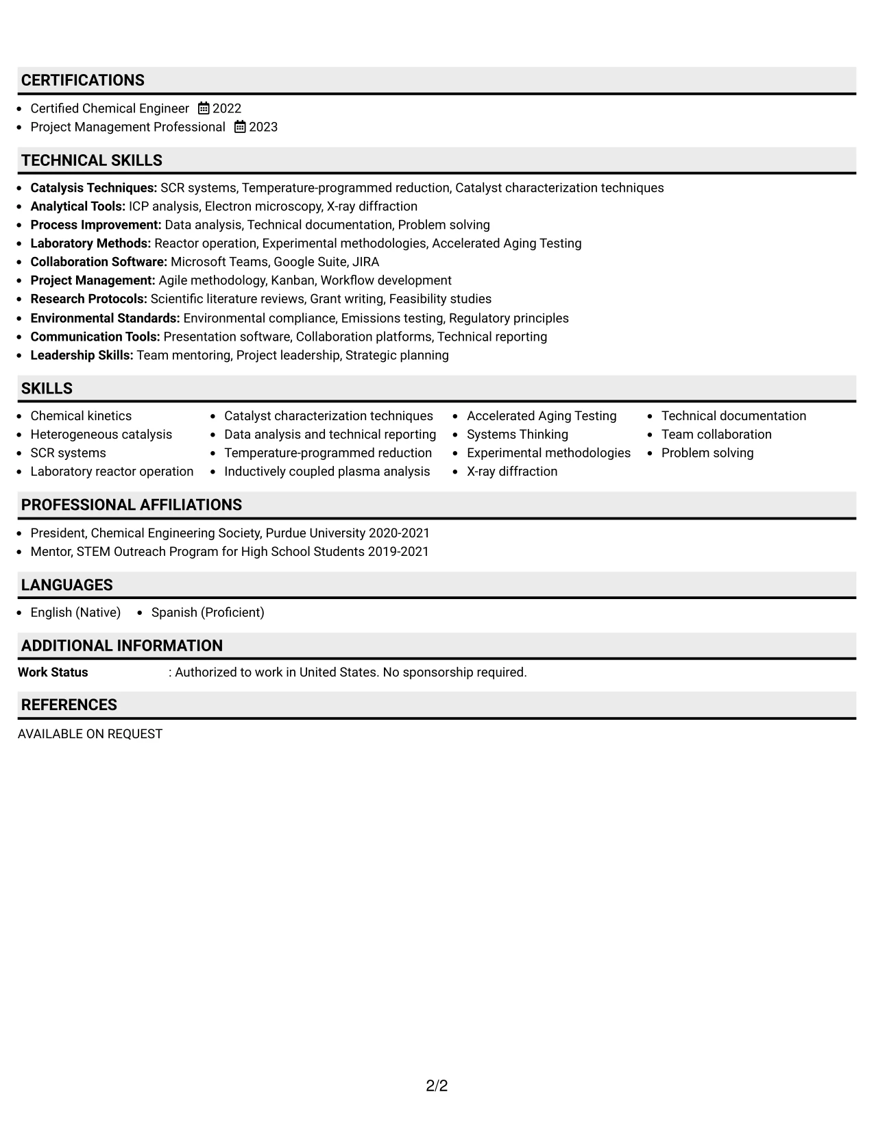 Resume Example Page 2