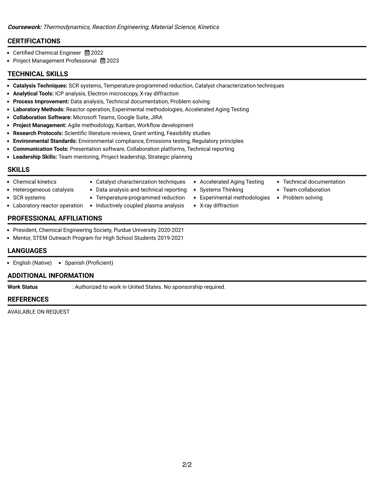 Resume Example Page 2