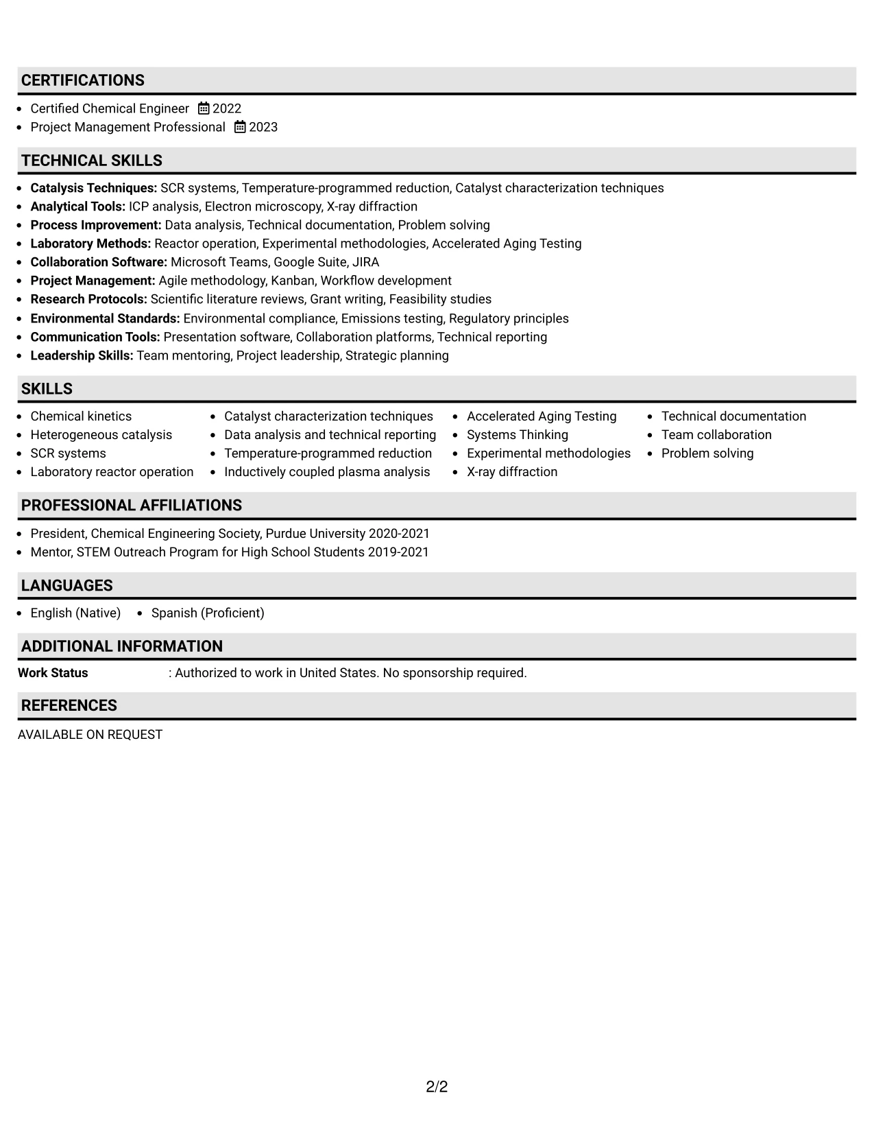 Resume Example Page 2