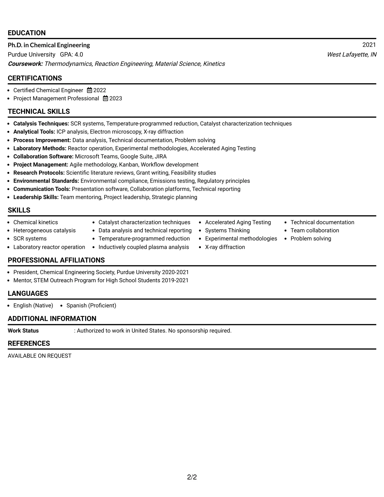 Resume Example Page 2