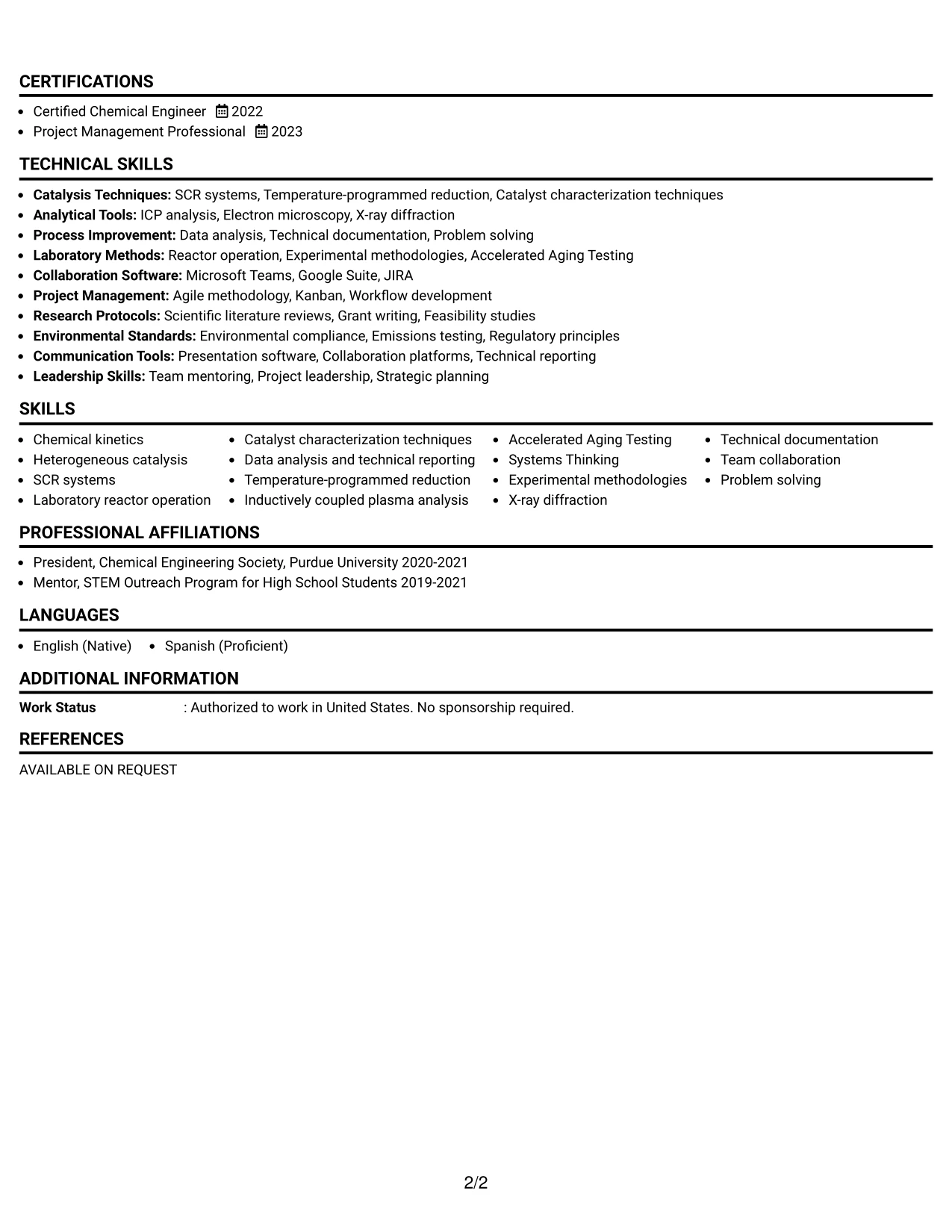 Resume Example Page 2