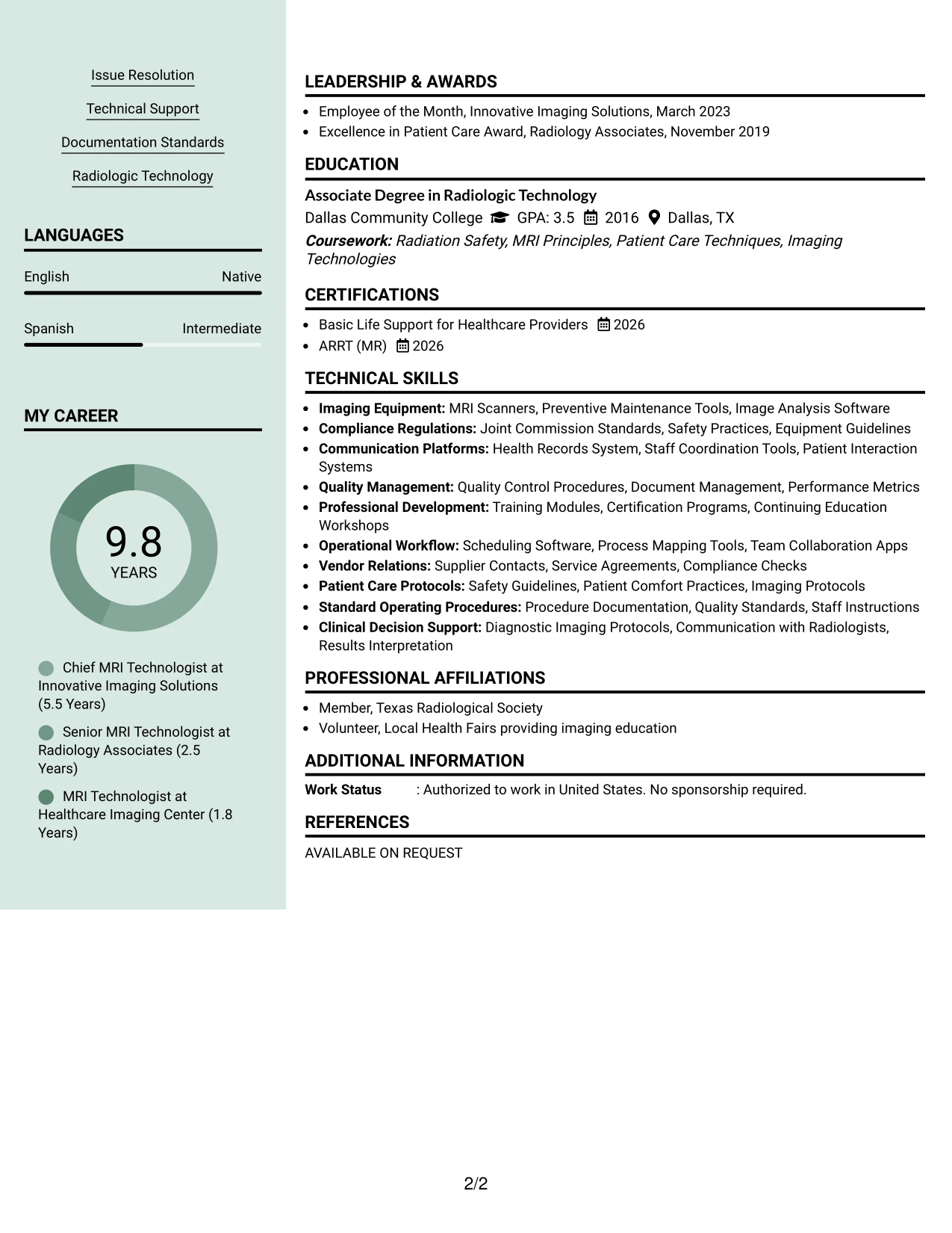 Resume Example Page 2