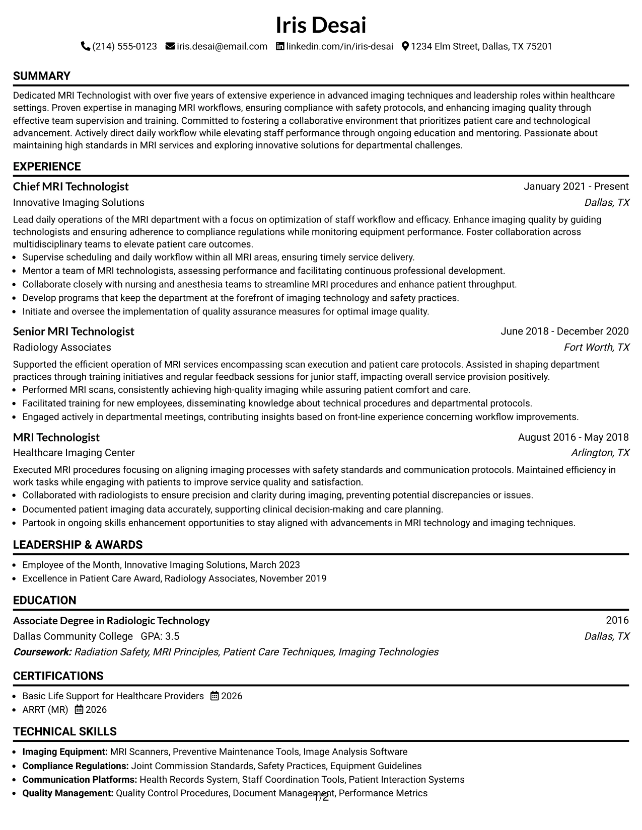 Resume Example Page 1