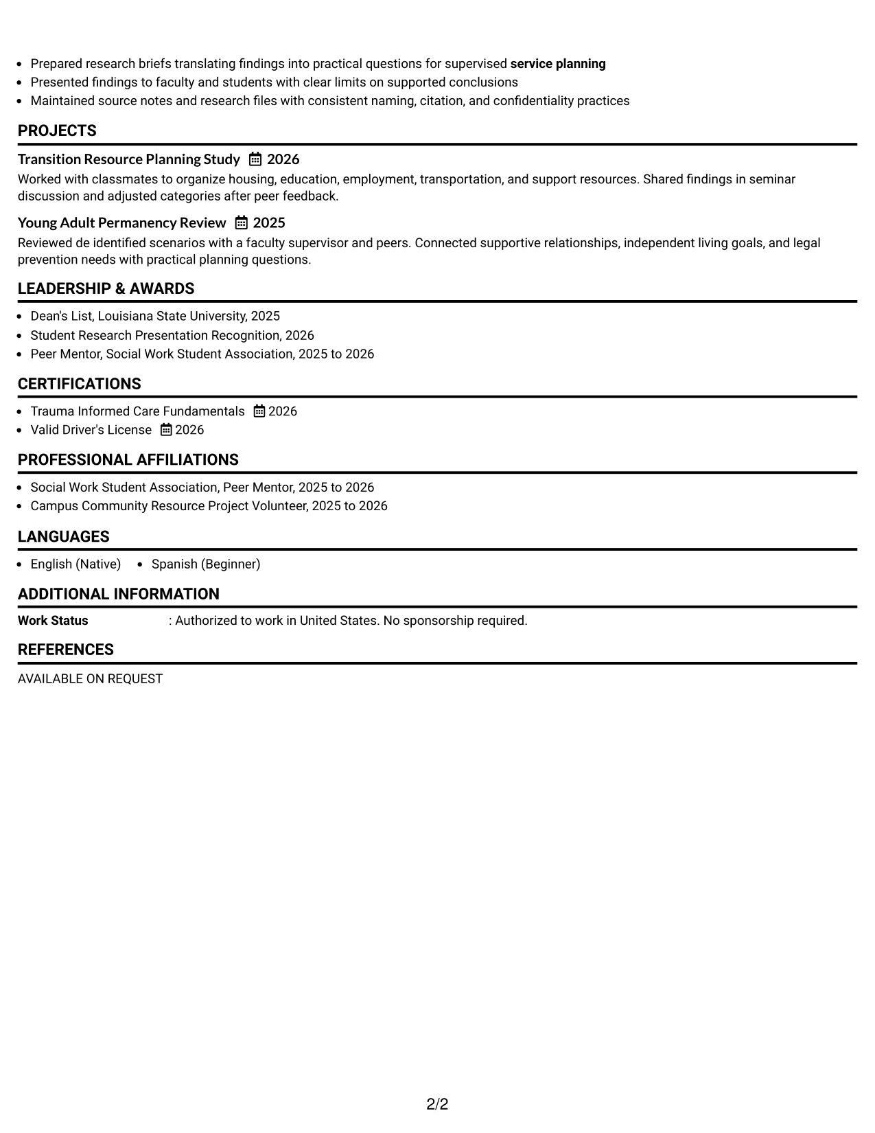 Resume Example Page 2