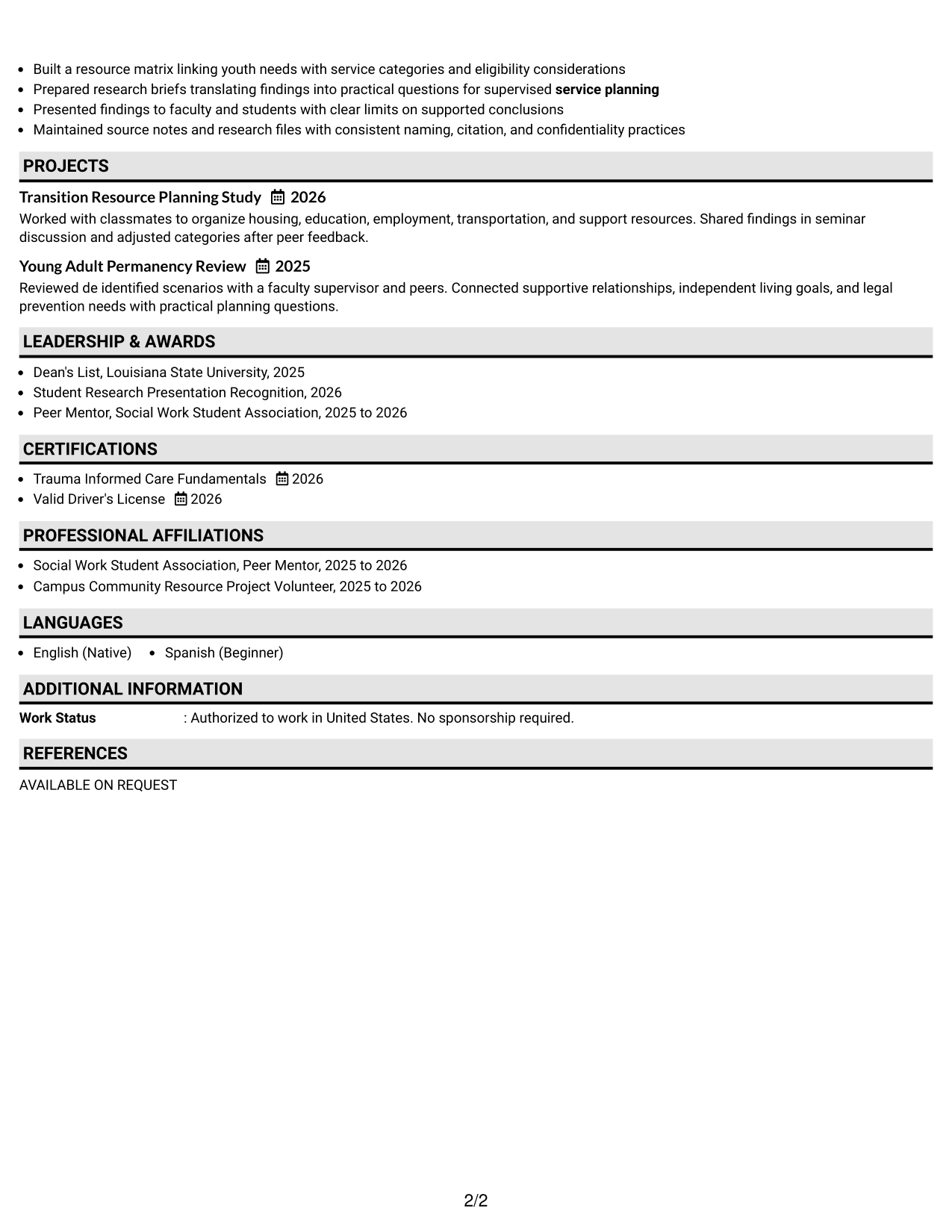 Resume Example Page 2