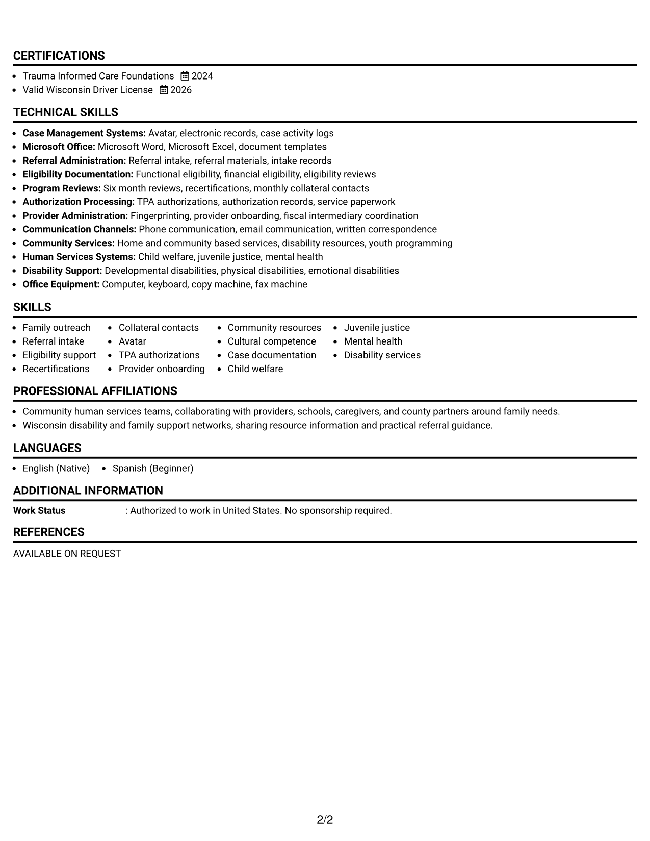 Resume Example Page 2