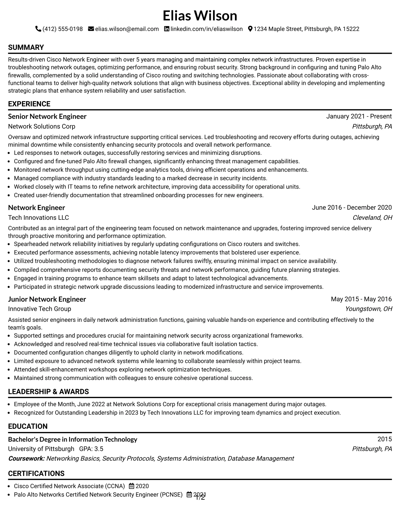 Resume Example Page 1