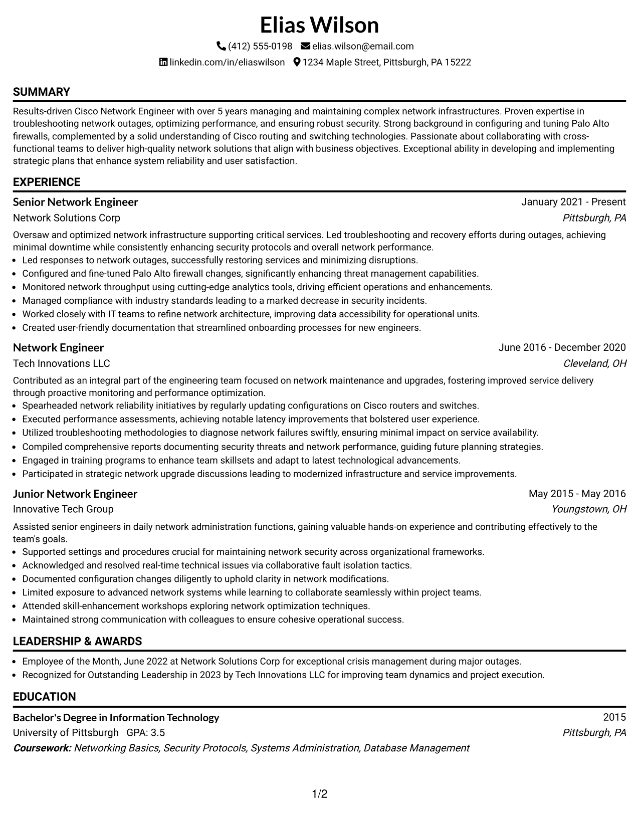 Resume Example Page 1