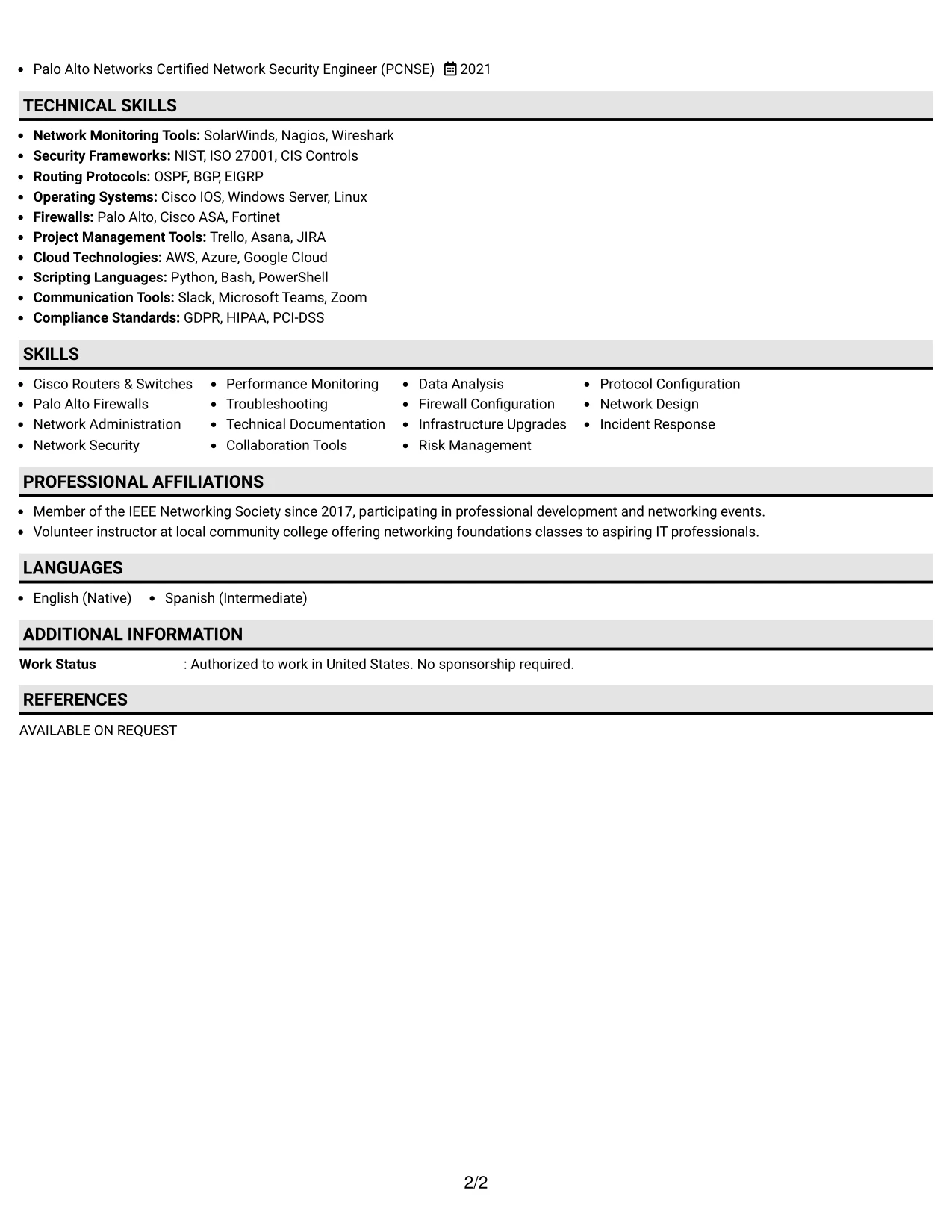 Resume Example Page 2