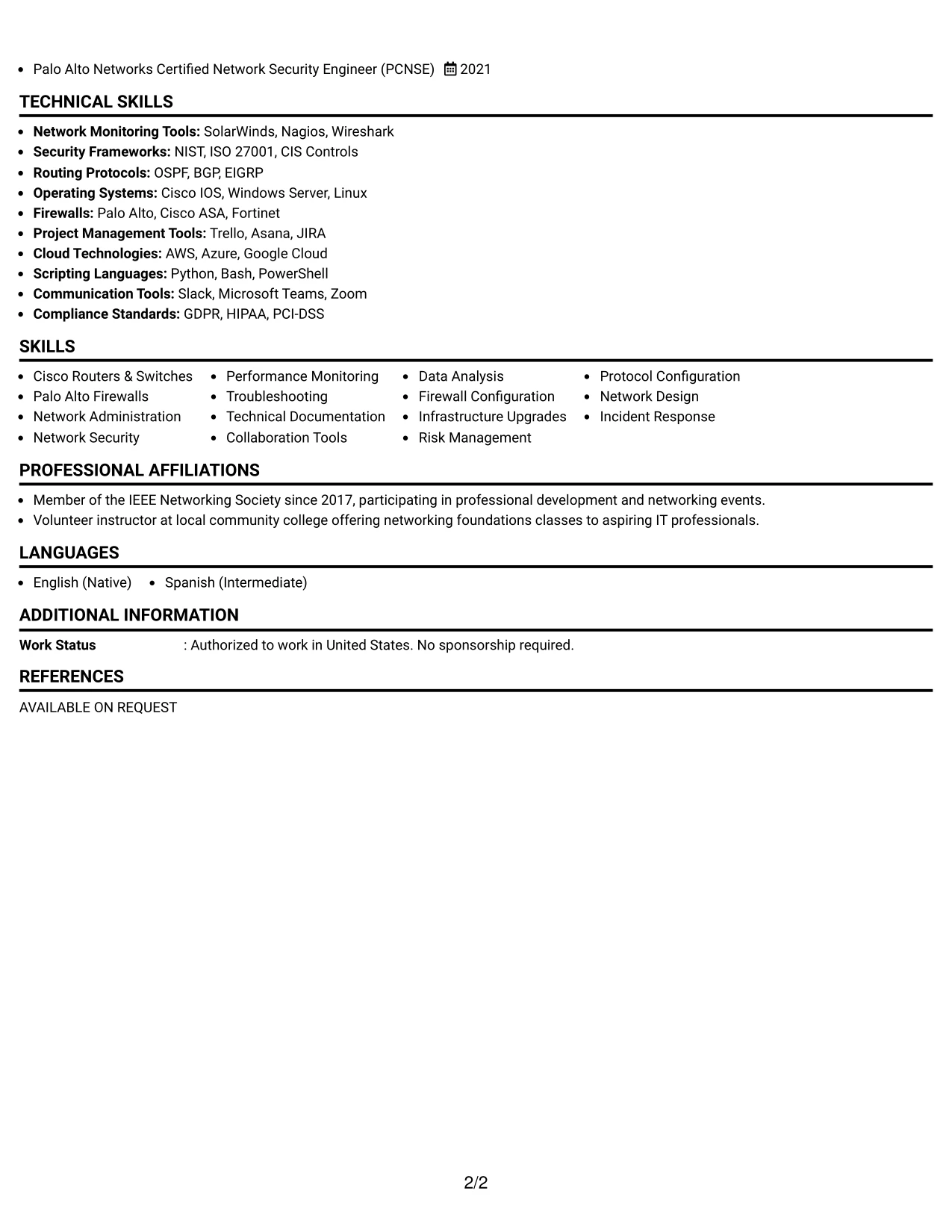 Resume Example Page 2