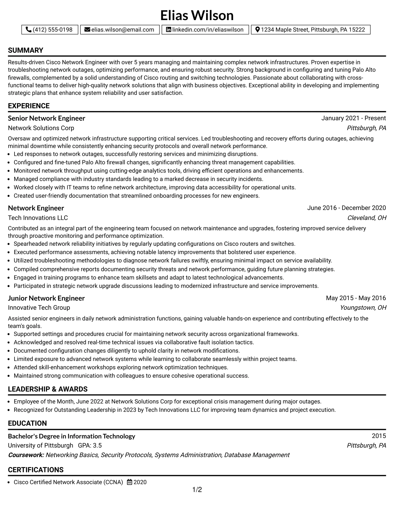 Resume Example Page 1