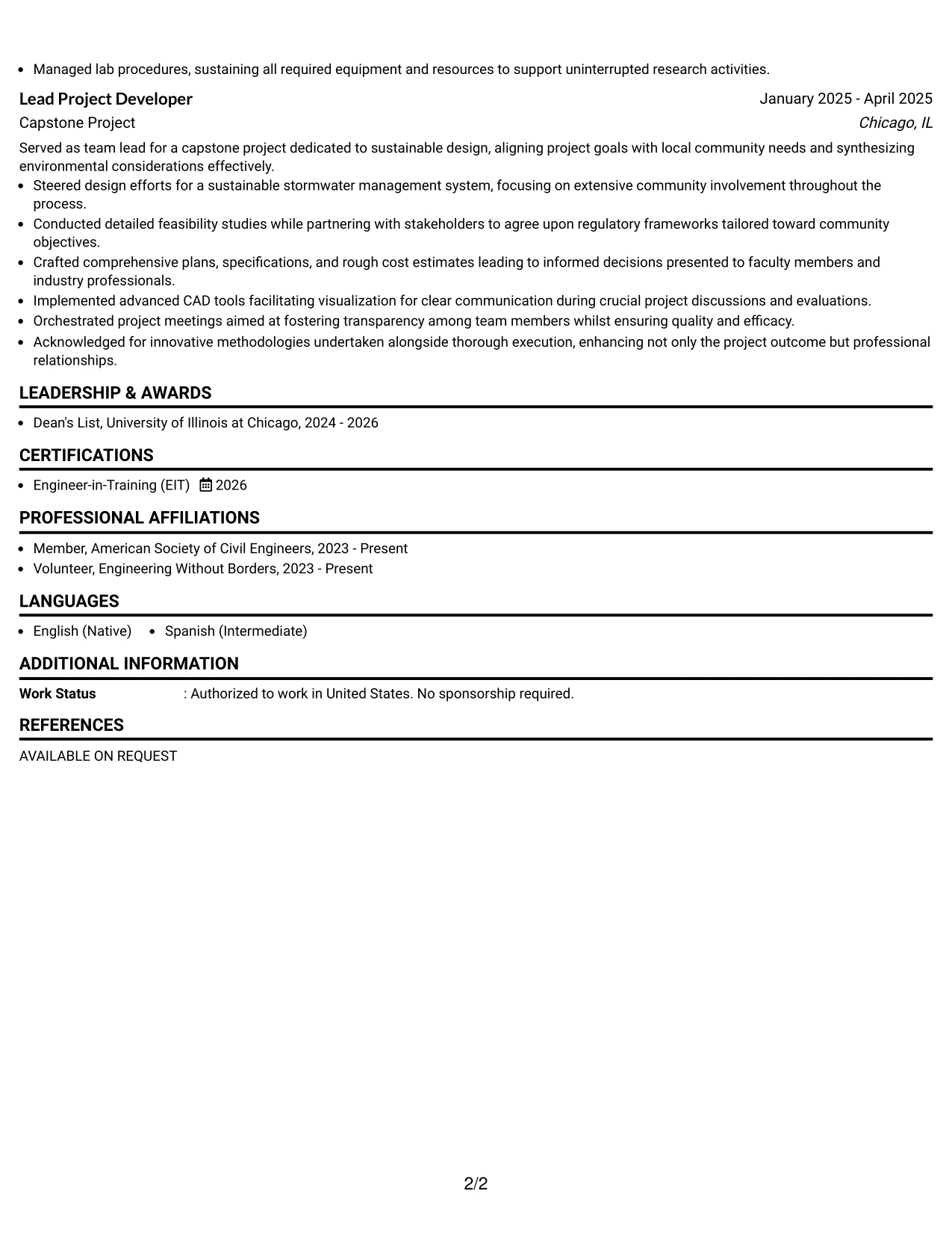 Resume Example Page 2