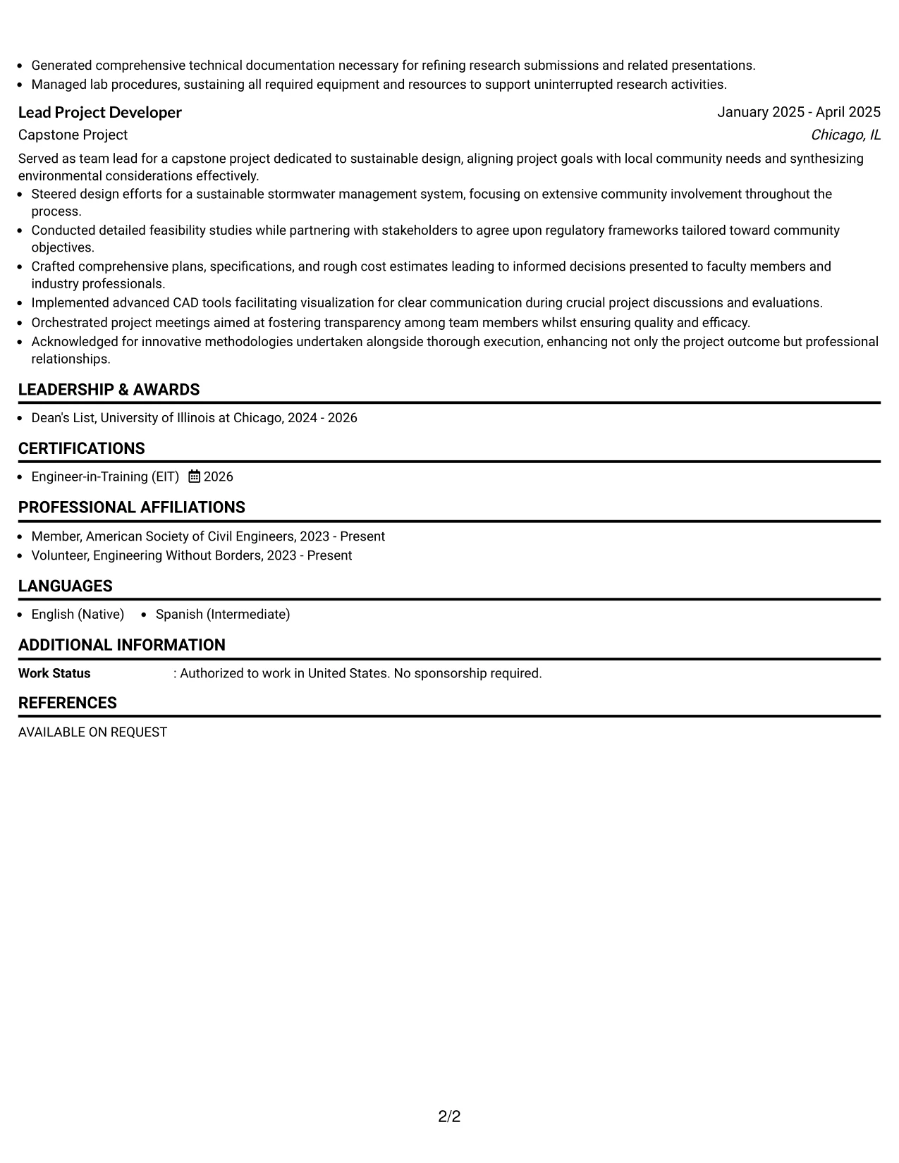 Resume Example Page 2