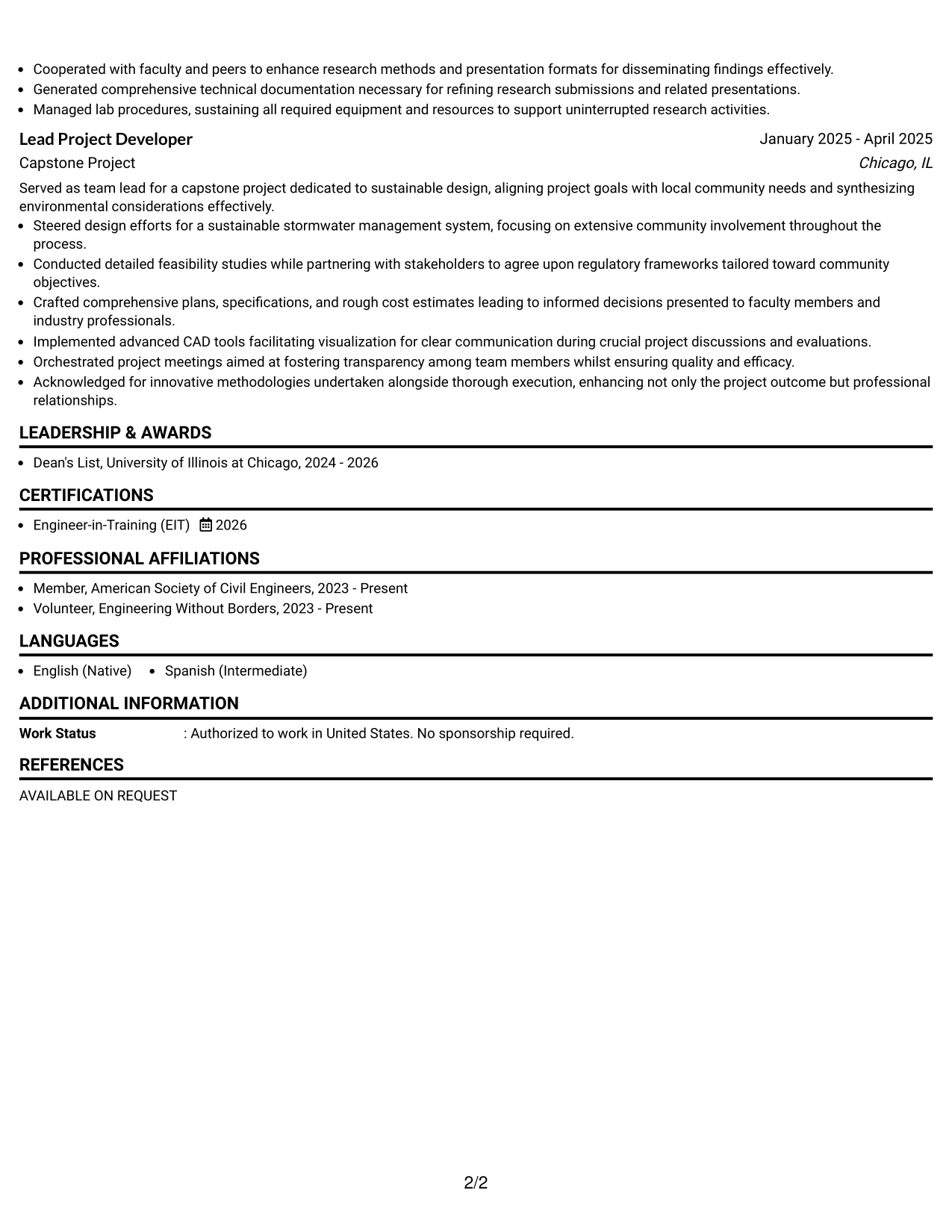 Resume Example Page 2