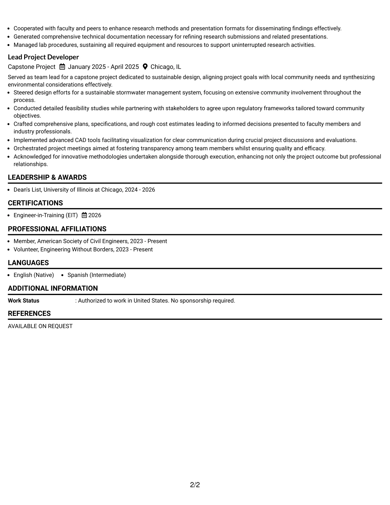 Resume Example Page 2