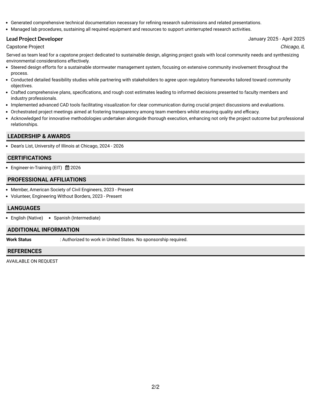 Resume Example Page 2
