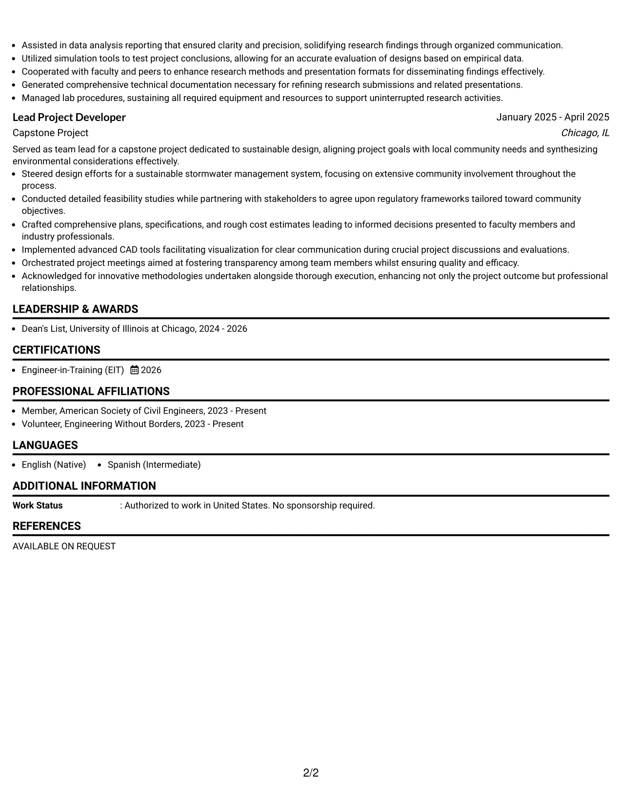 Resume Example Page 2