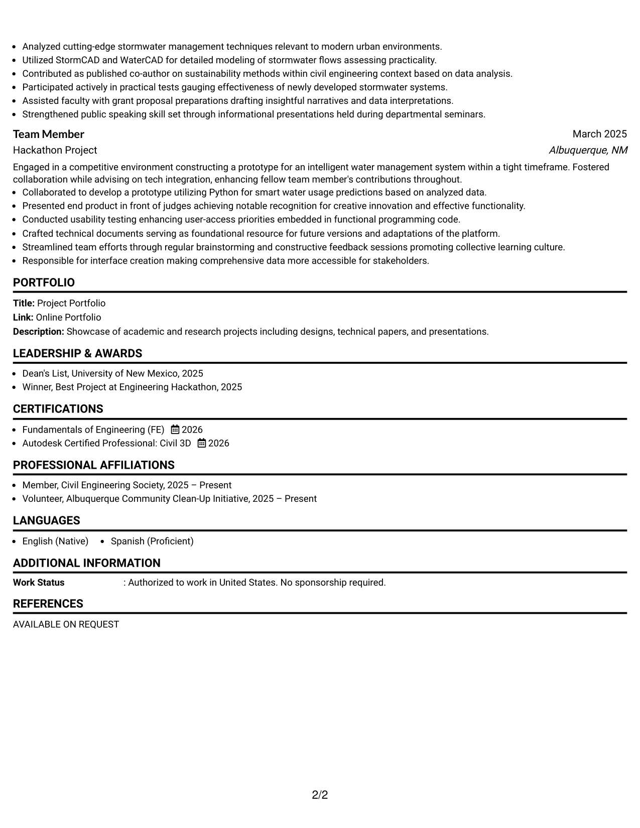 Resume Example Page 2