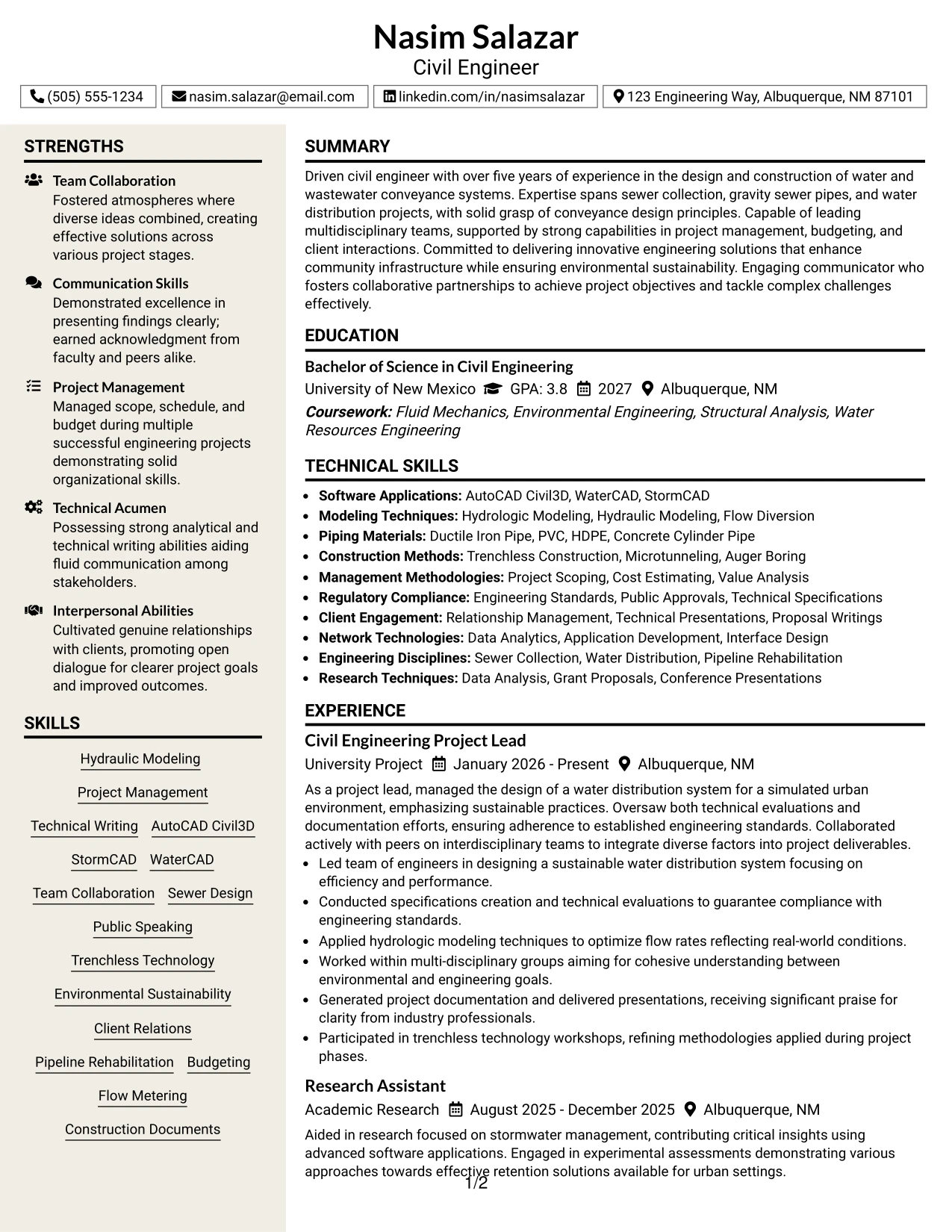 Resume Example Page 1