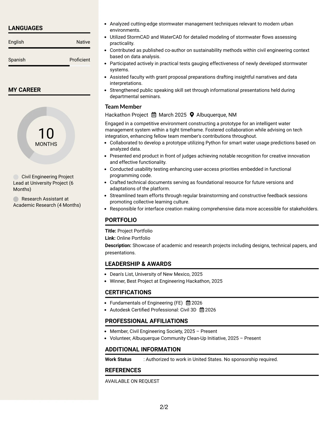 Resume Example Page 2
