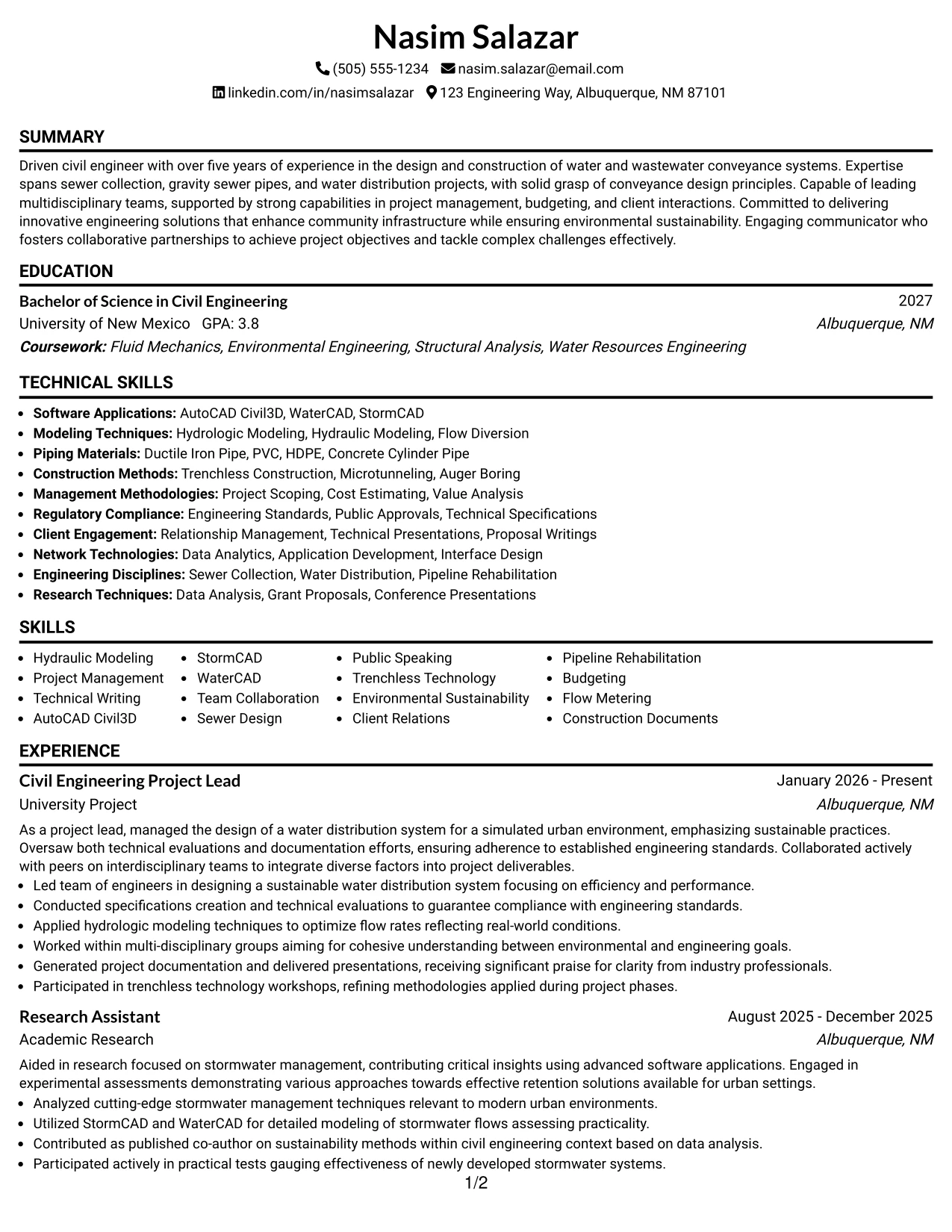 Resume Example Page 1