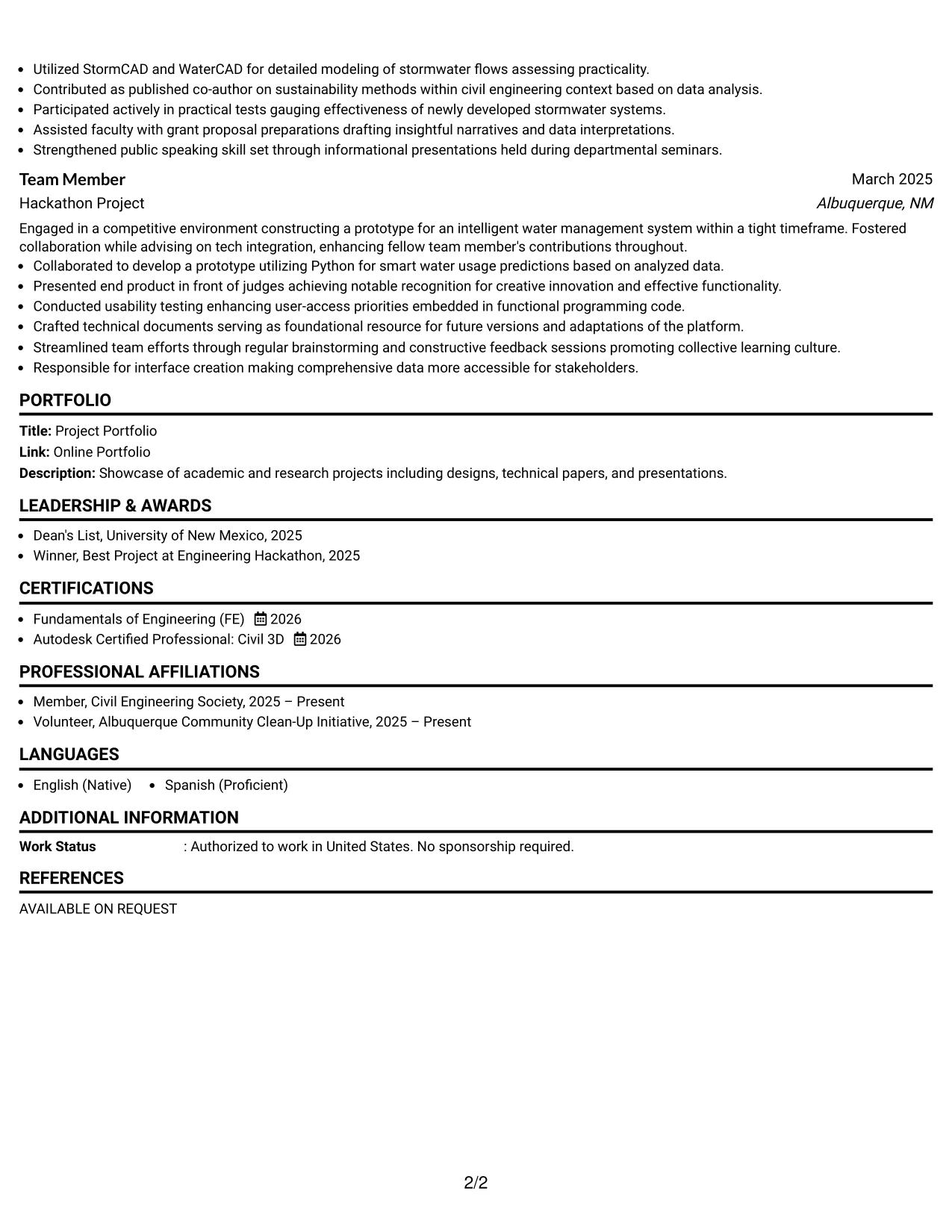 Resume Example Page 2