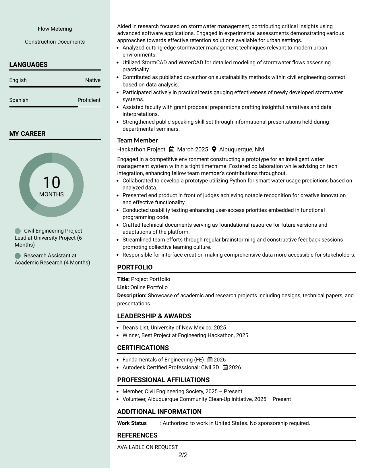 Resume Example Page 2