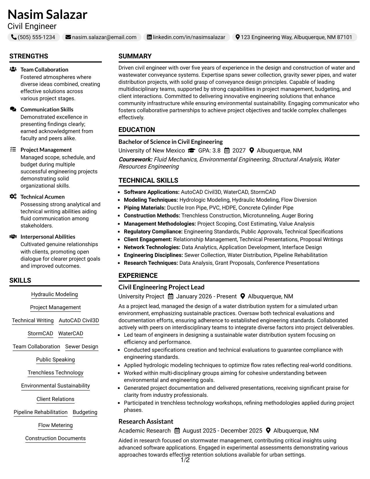 Resume Example Page 1