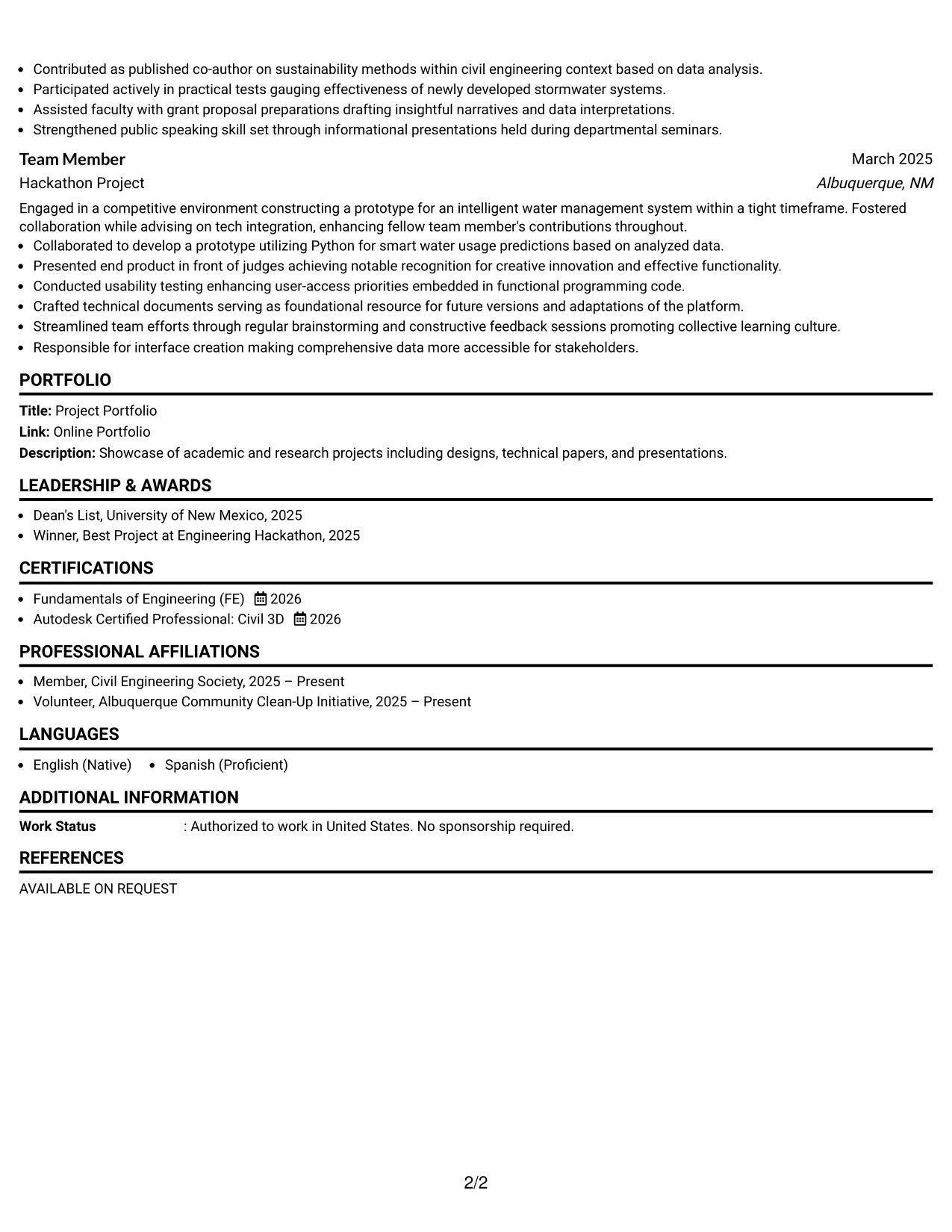 Resume Example Page 2