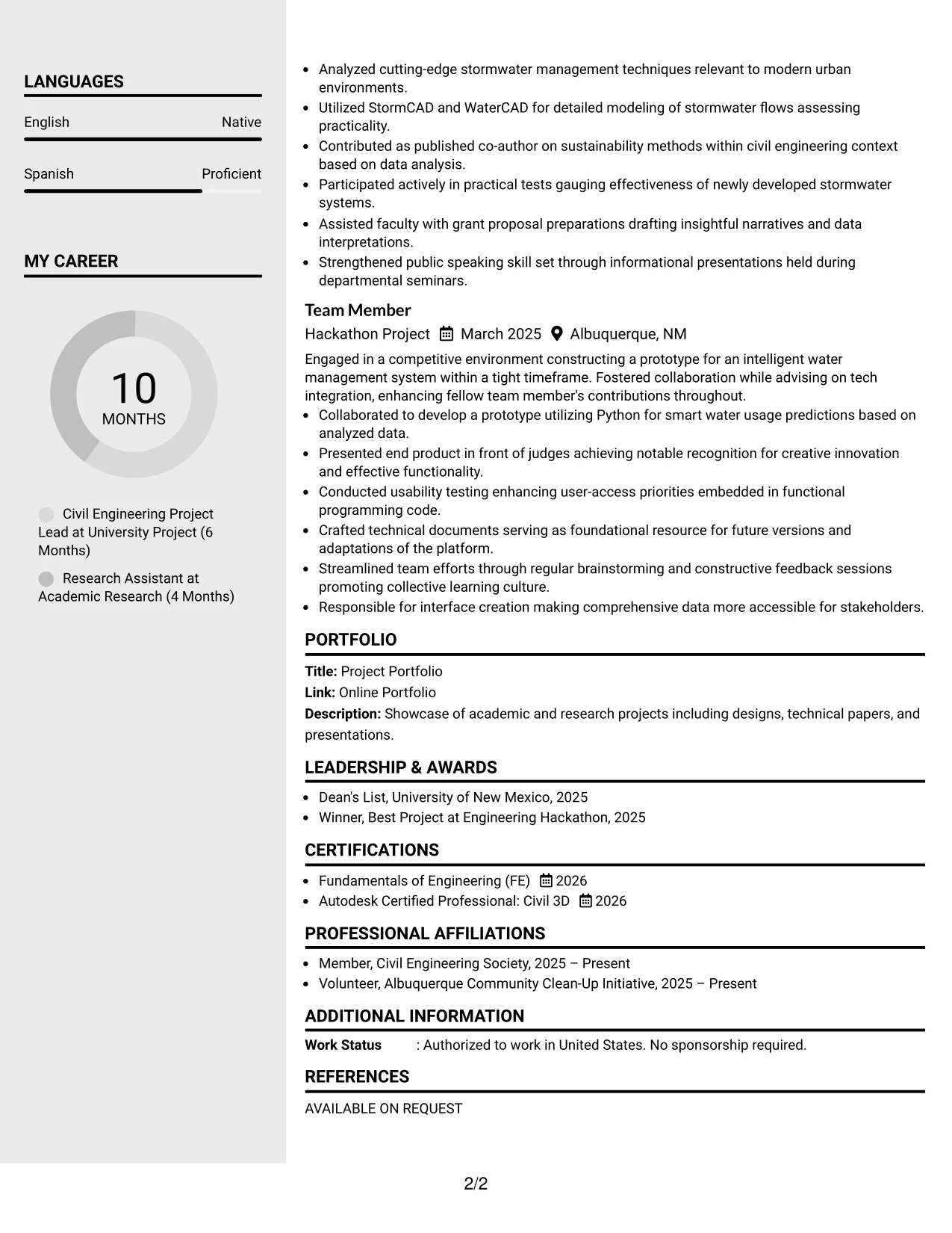 Resume Example Page 2