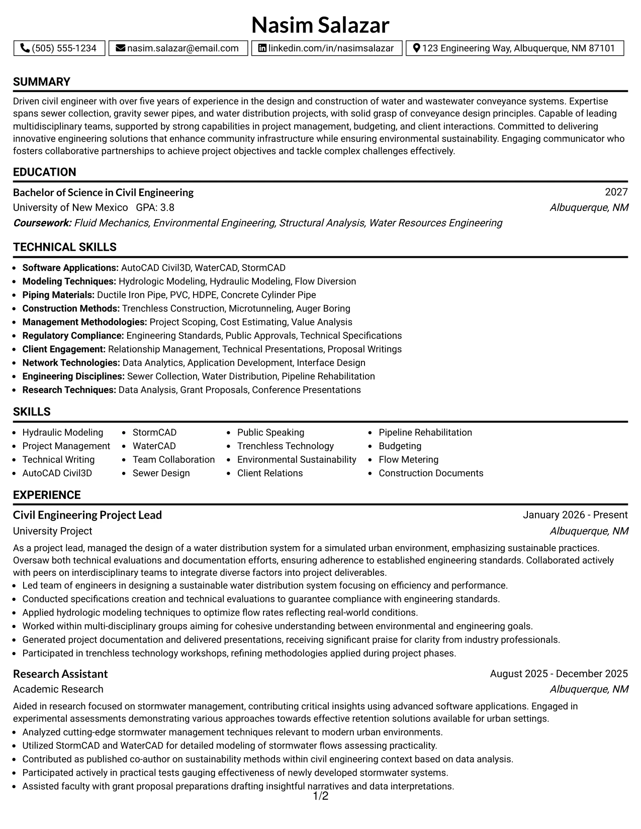 Resume Example Page 1