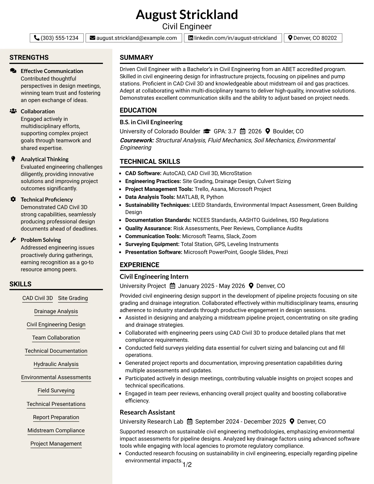 Resume Example Page 1