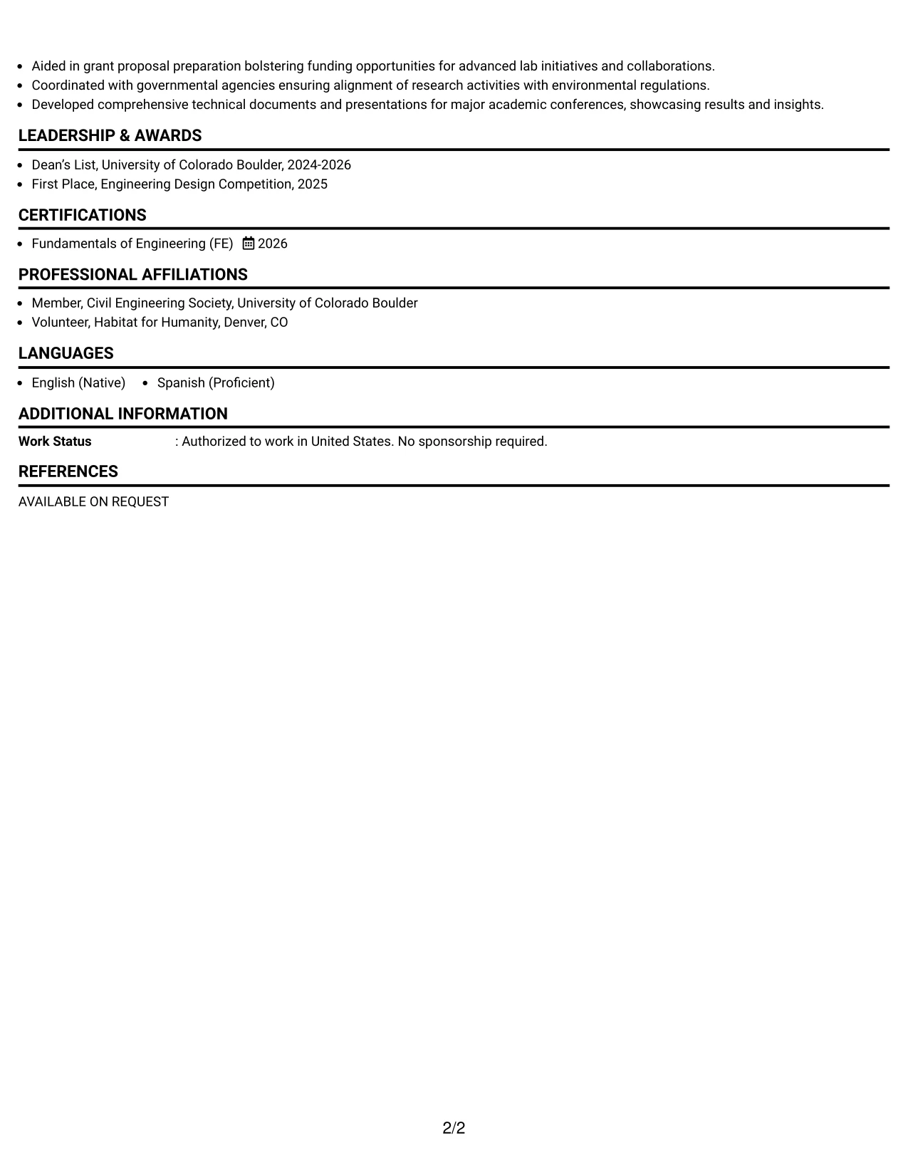 Resume Example Page 2