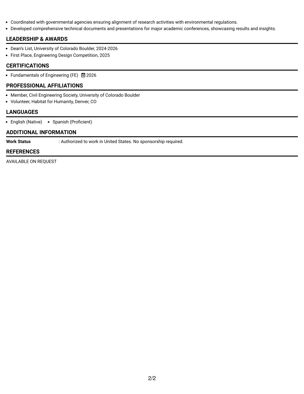 Resume Example Page 2