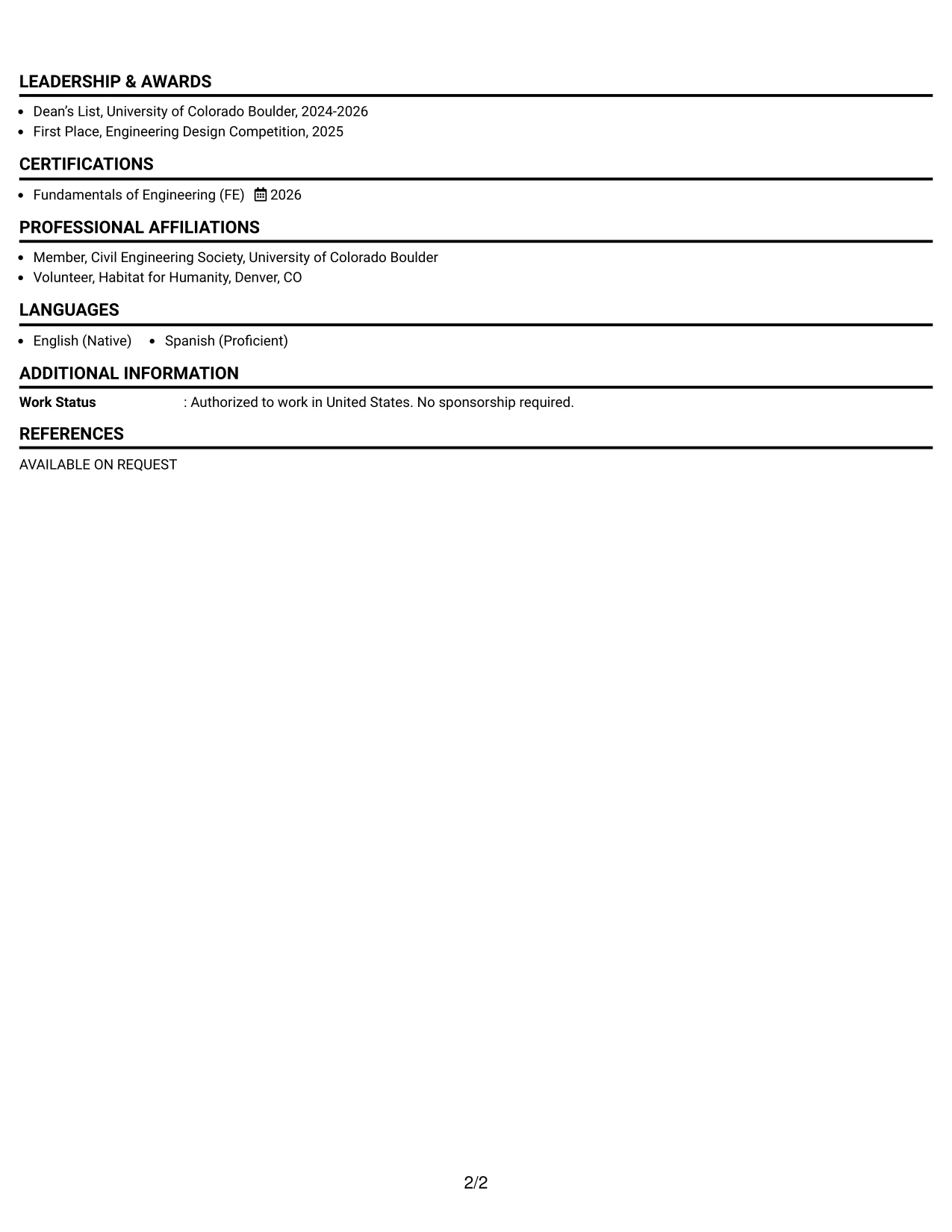 Resume Example Page 2