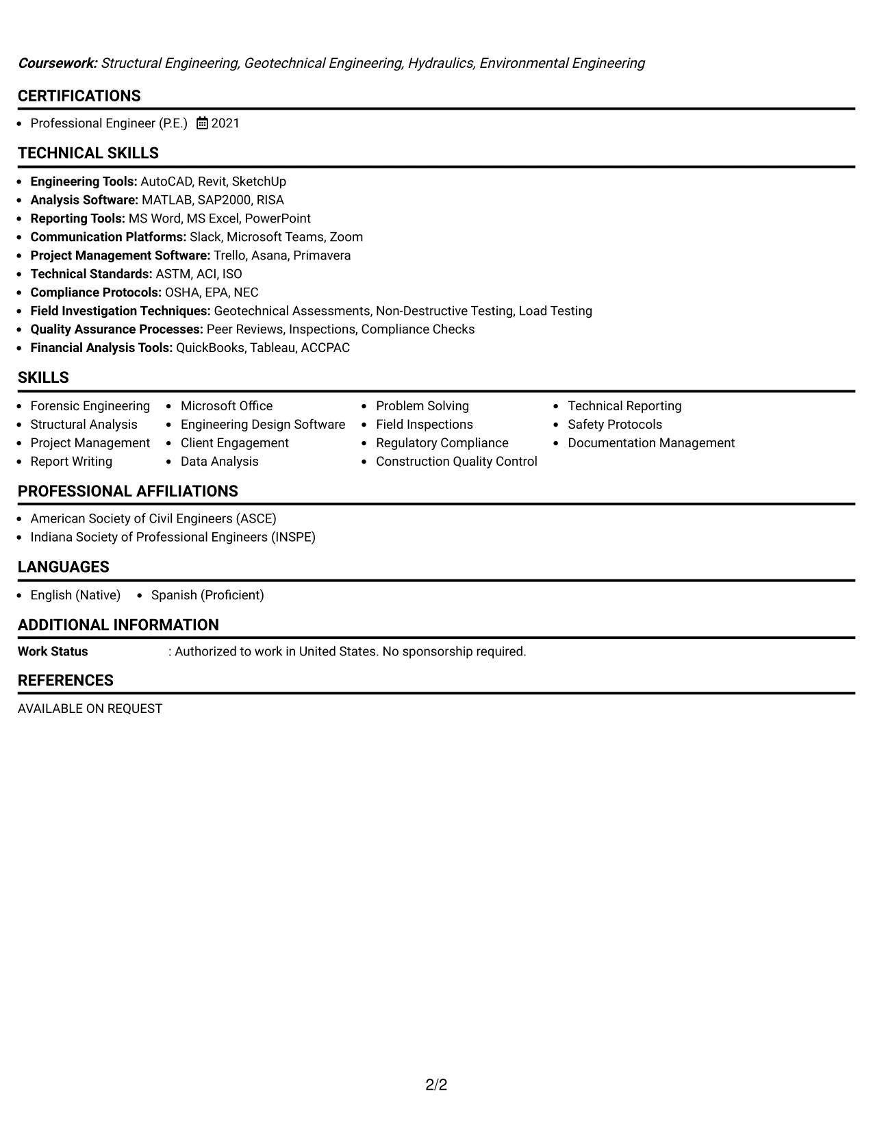 Resume Example Page 2