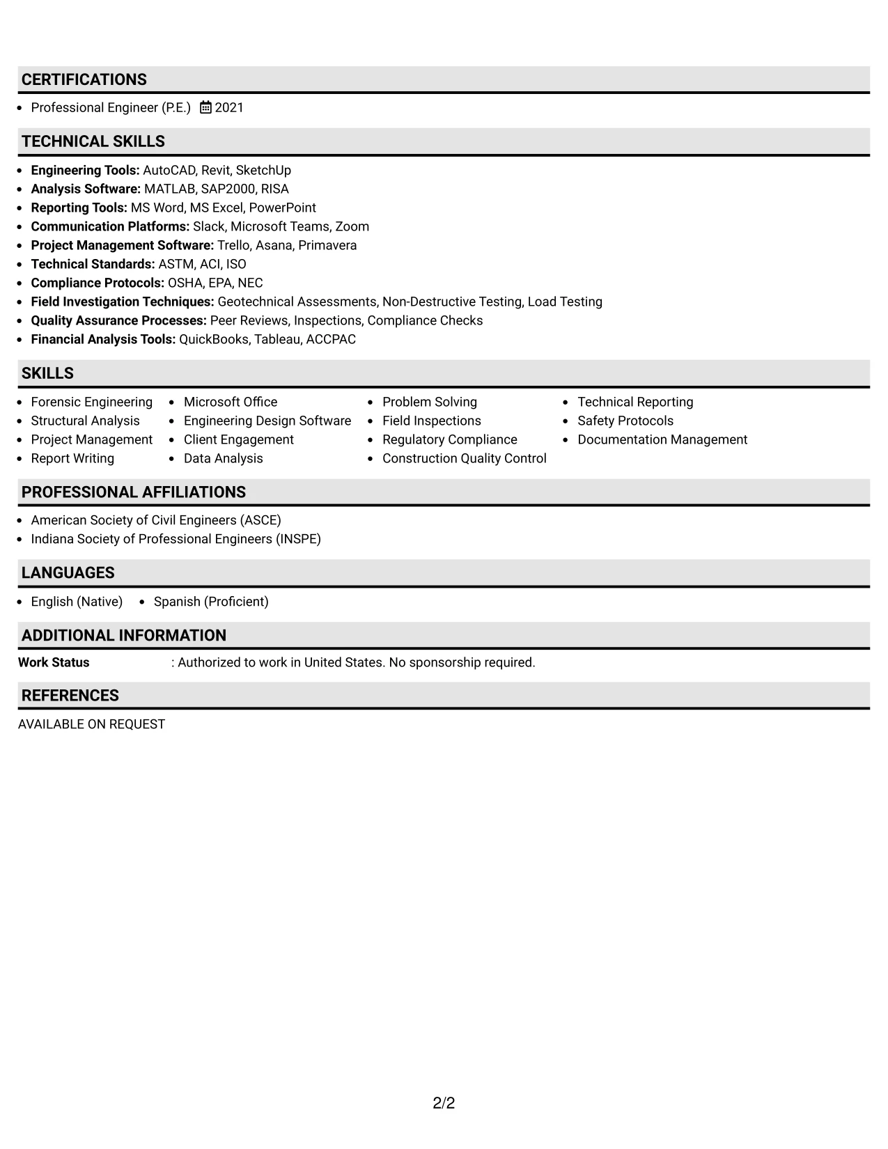 Resume Example Page 2