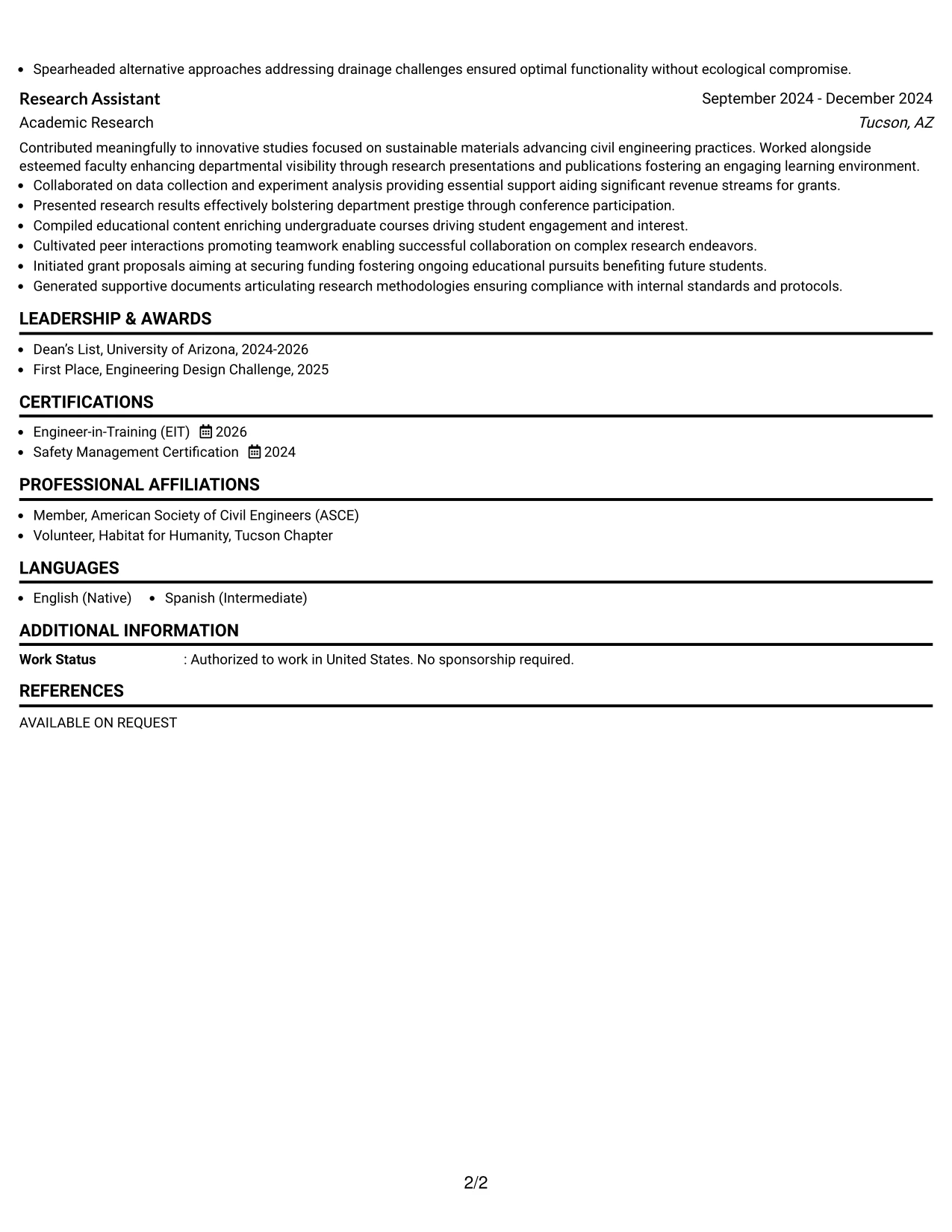 Resume Example Page 2