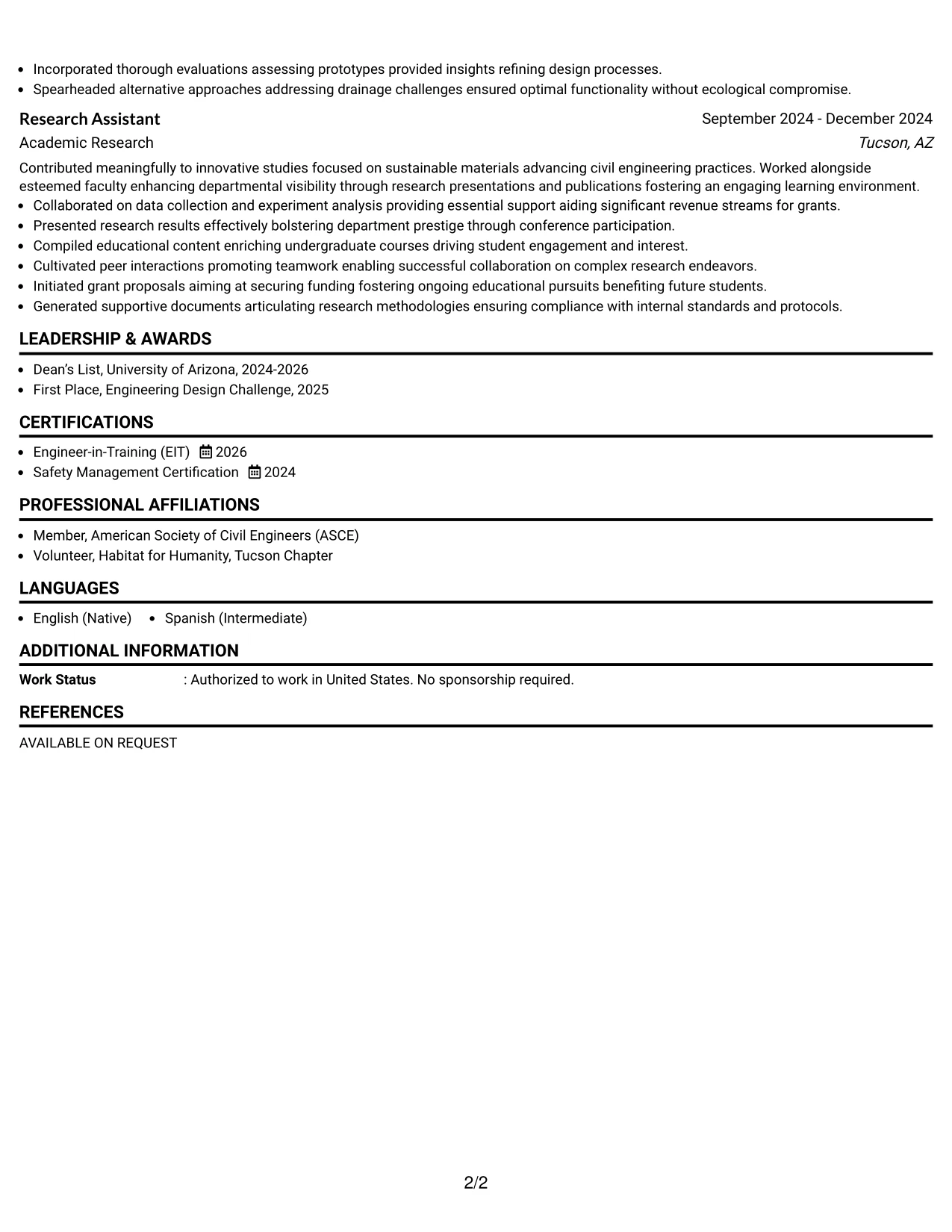 Resume Example Page 2