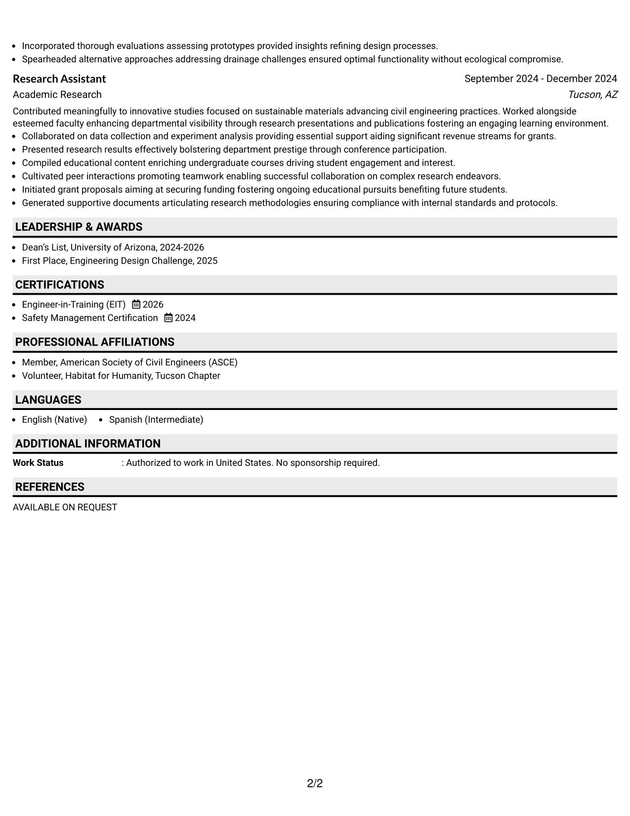 Resume Example Page 2