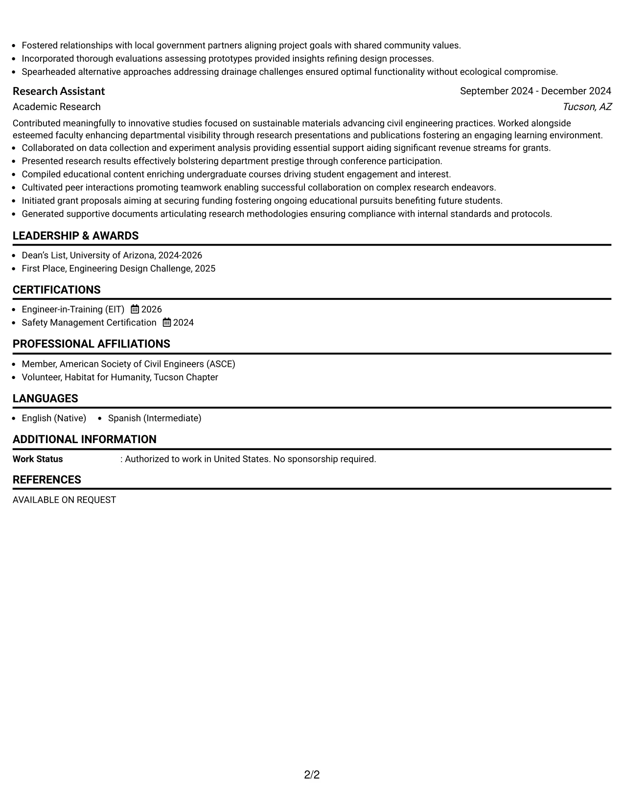 Resume Example Page 2