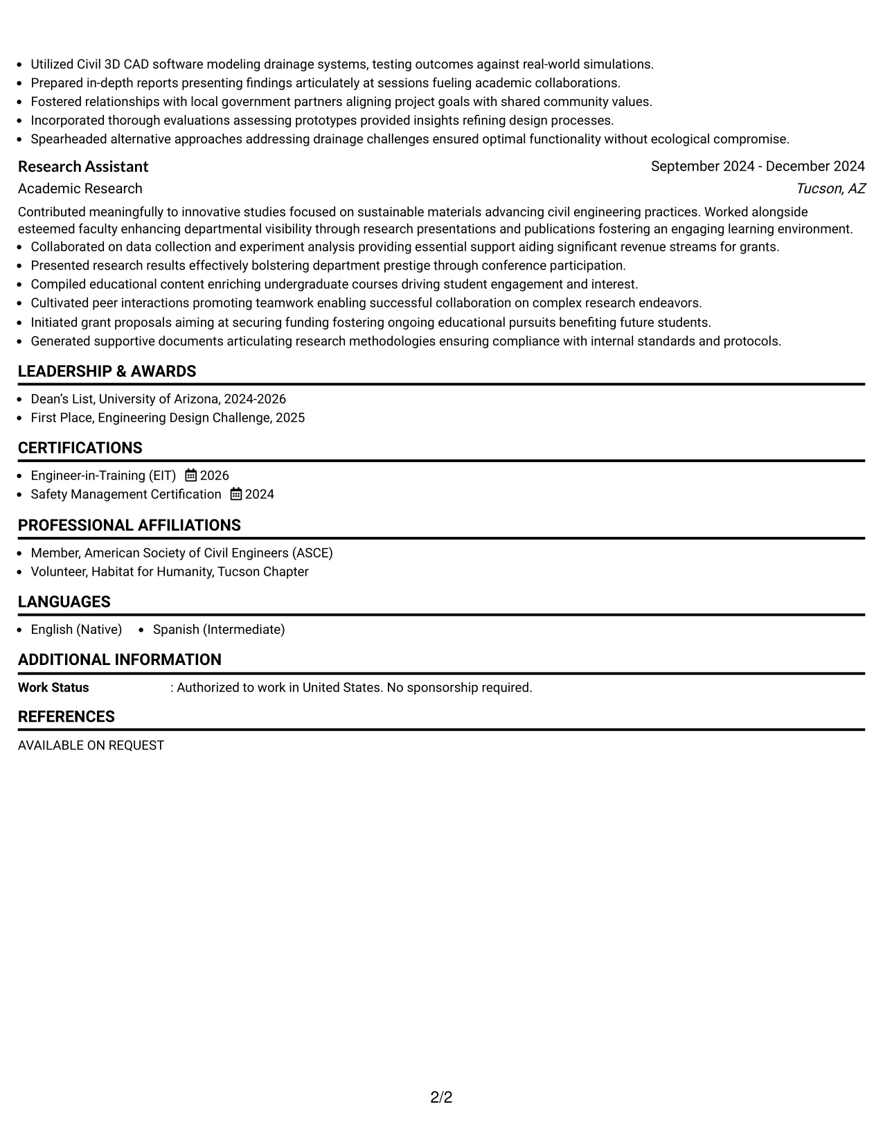 Resume Example Page 2